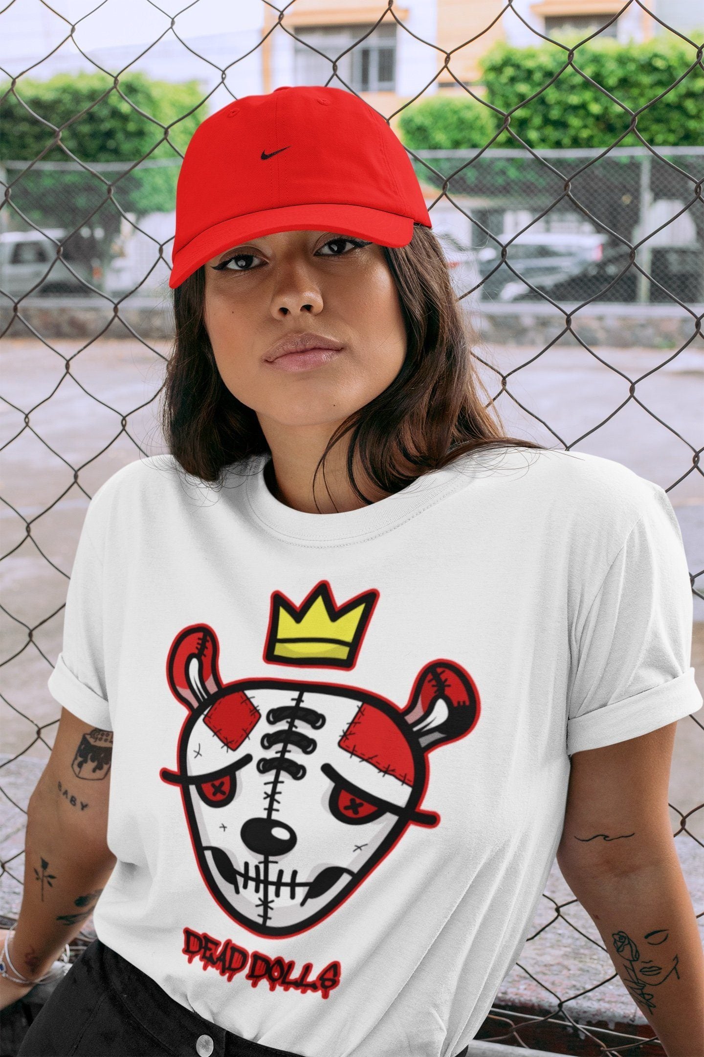 Jordan 1 Chicago Sneaker Matching T-Shirt Dead Dolls Face Sneaker Tees Jordan 1 Chicago Sneaker Release Tees Crew Neck Tees