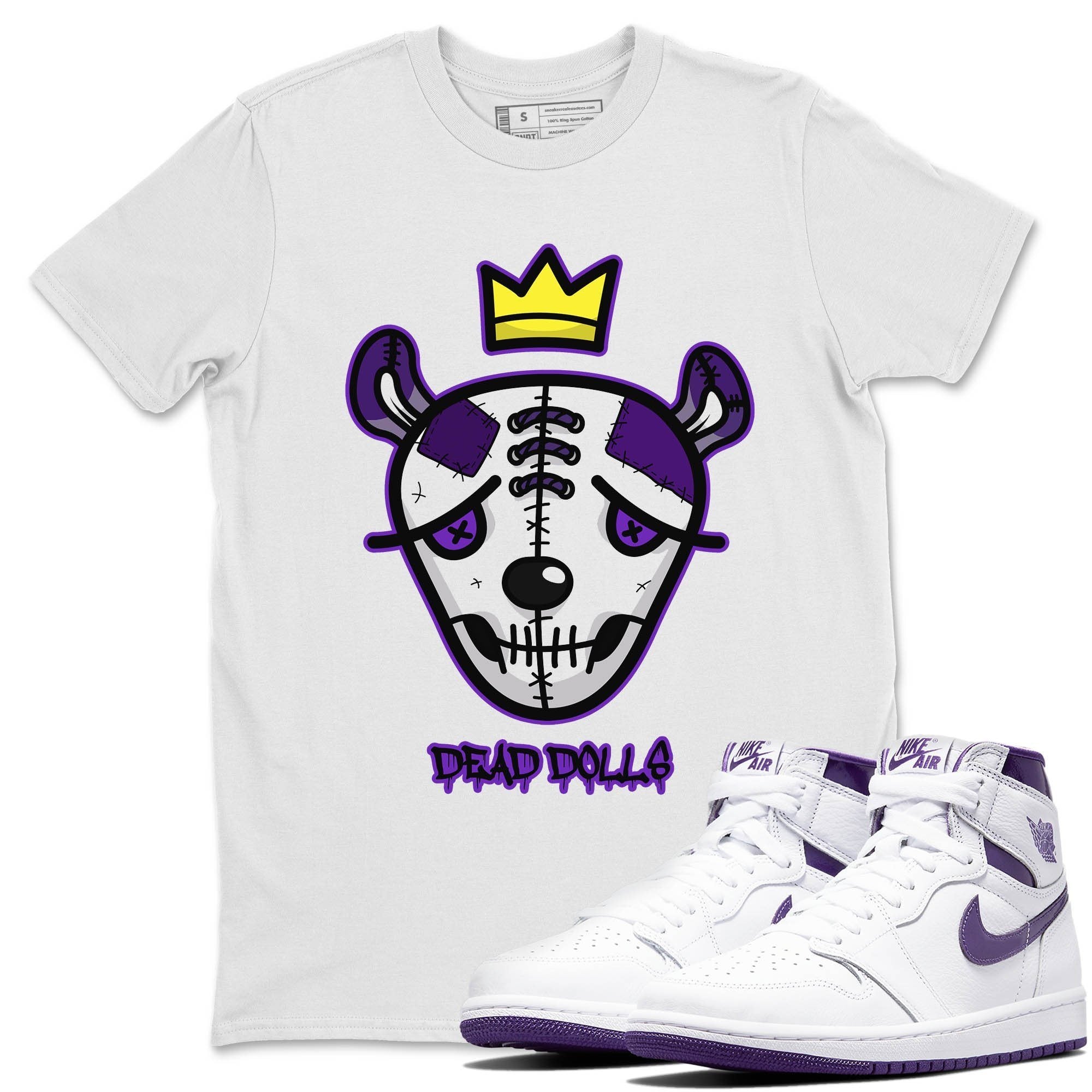 Jordan 1 WMNS Court Purple Shirt To Match Jordans Dead Dolls Face Sneaker Tees Jordan 1 WMNS Court Purple Drip Gear Zone Sneaker Matching Clothing Unisex Shirts
