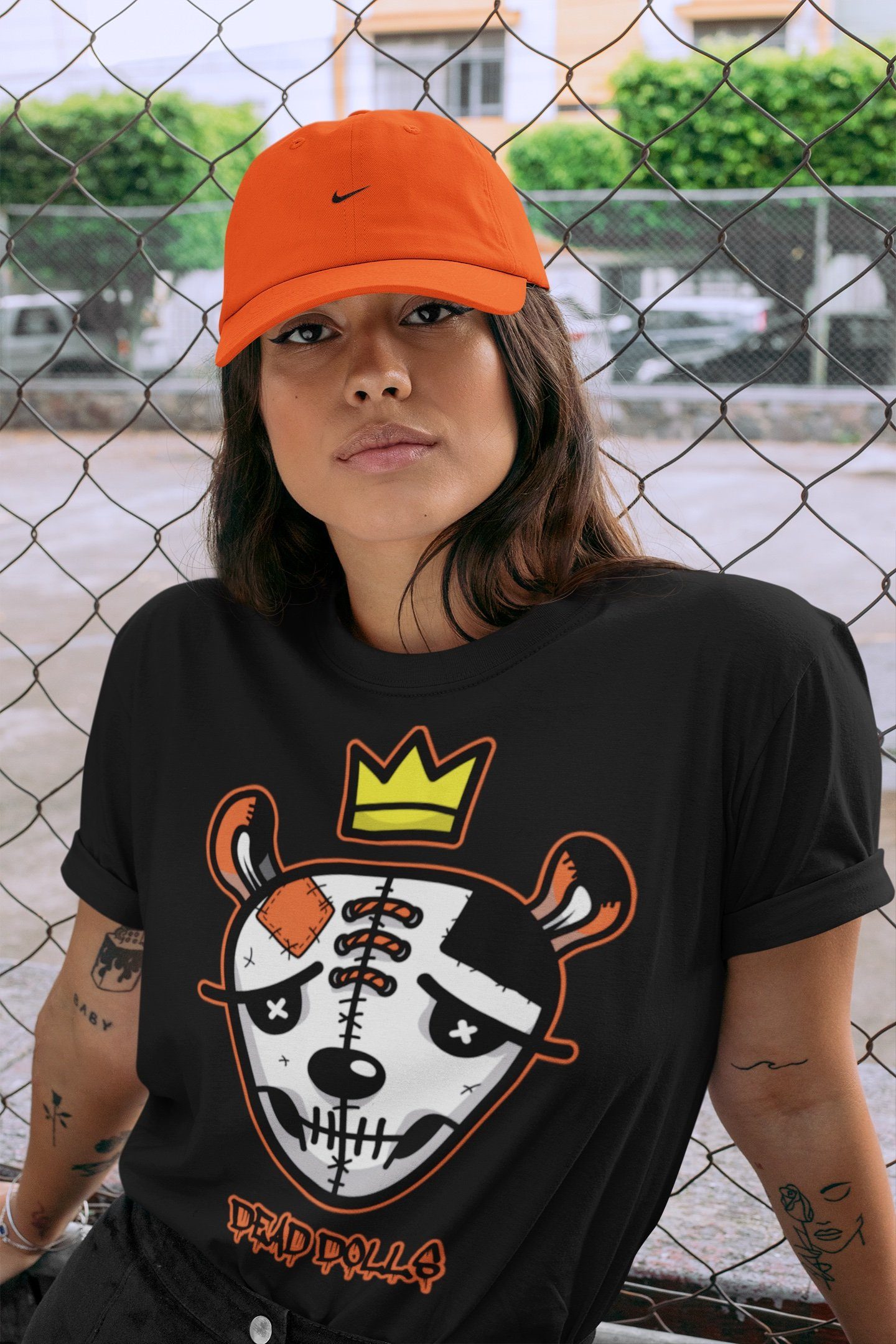 Jordan 1 Electro Orange Sneaker Matching T-Shirt Dead Dolls Face Sneaker Tees Jordan 1 Electro Orange Sneaker Release Tees Crew Neck Tees
