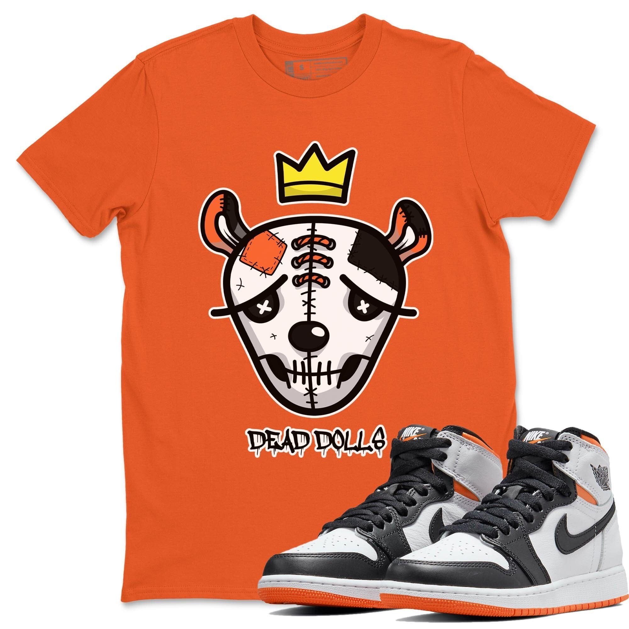 Jordan 1 Electro Orange Sneaker Matching T-Shirt Dead Dolls Face Sneaker Tees Jordan 1 Electro Orange Sneaker Release Tees Crew Neck Tees
