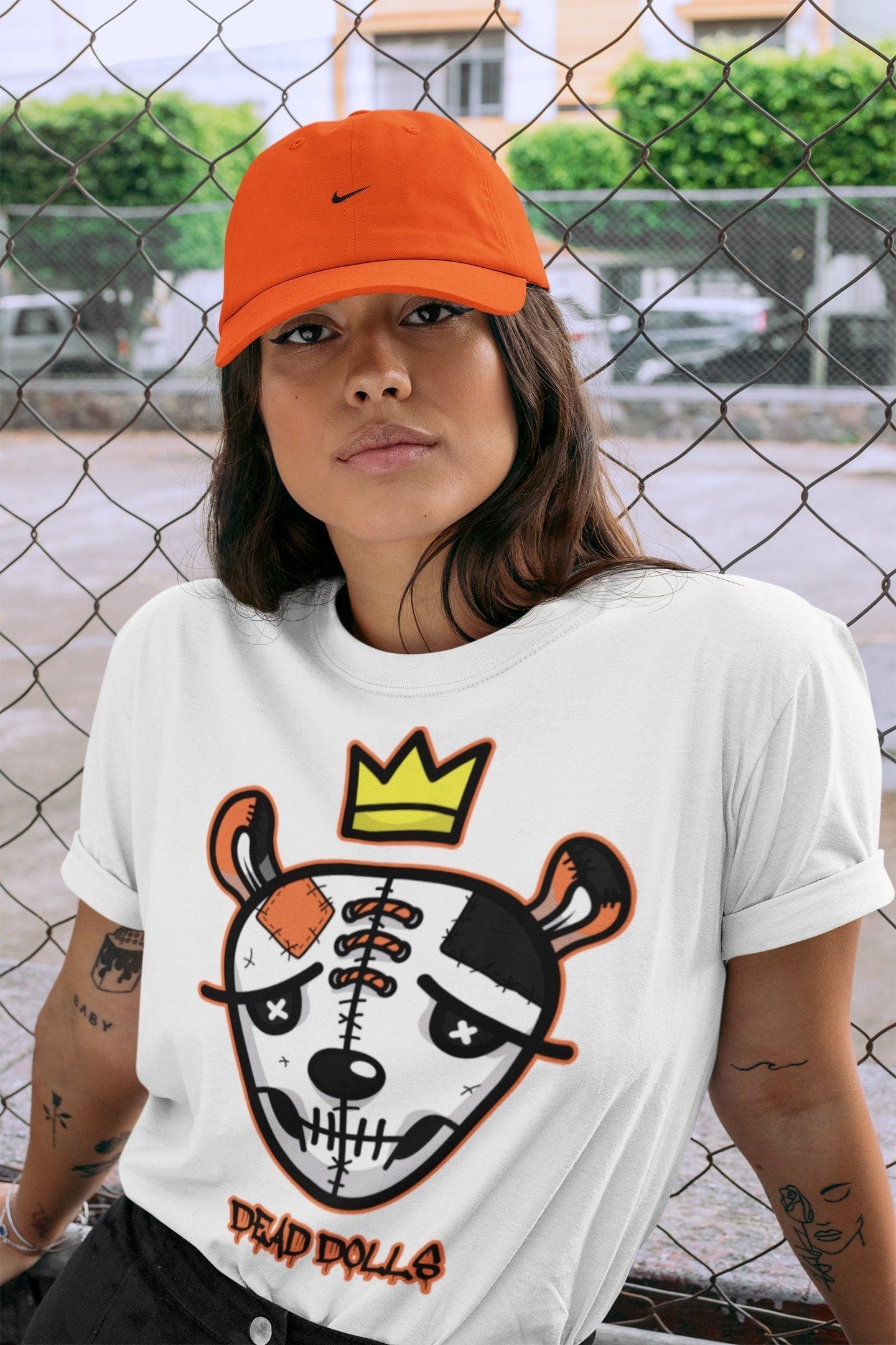 Jordan 1 Electro Orange Sneaker Matching T-Shirt Dead Dolls Face Sneaker Tees Jordan 1 Electro Orange Sneaker Release Tees Crew Neck Tees