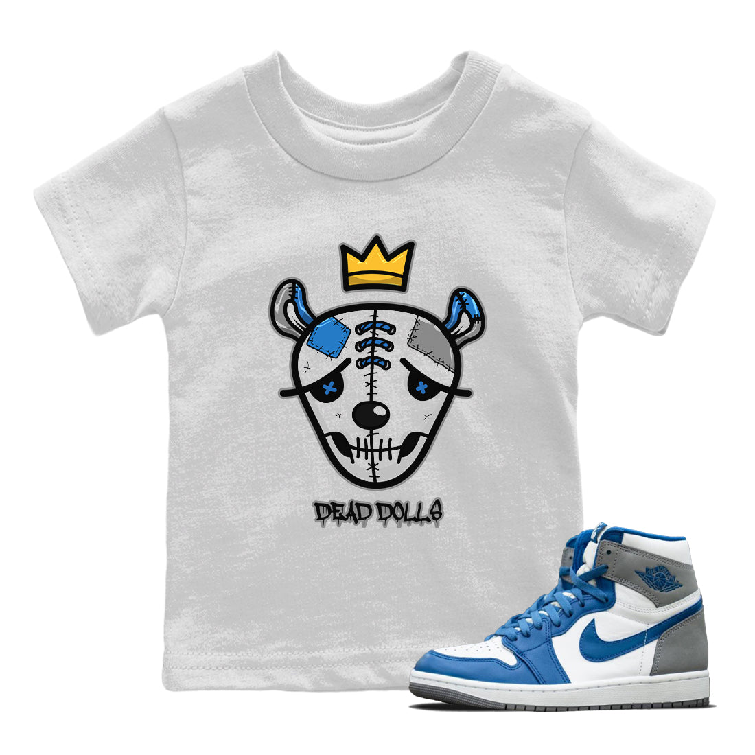 Jordan 1 True Blue Sneaker Matching T-Shirt Dead Dolls Face Sneaker Tees Jordan 1 True Blue Sneaker Release Tees Kids Shirts