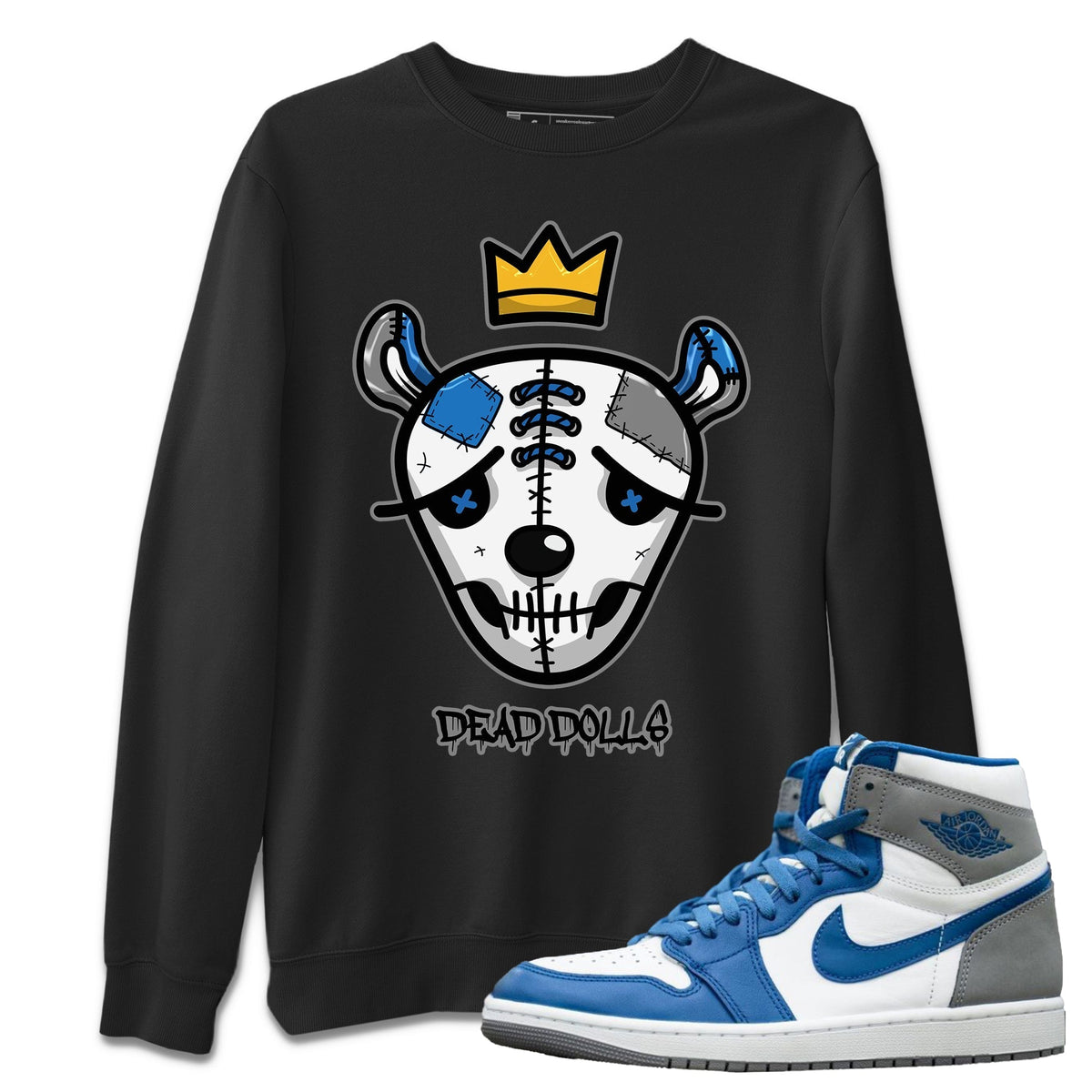 Jordan 1 True Blue Sneaker Matching T-Shirt Dead Dolls Face Sneaker Tees Jordan 1 True Blue Sneaker Release Tees Crew Neck Tees