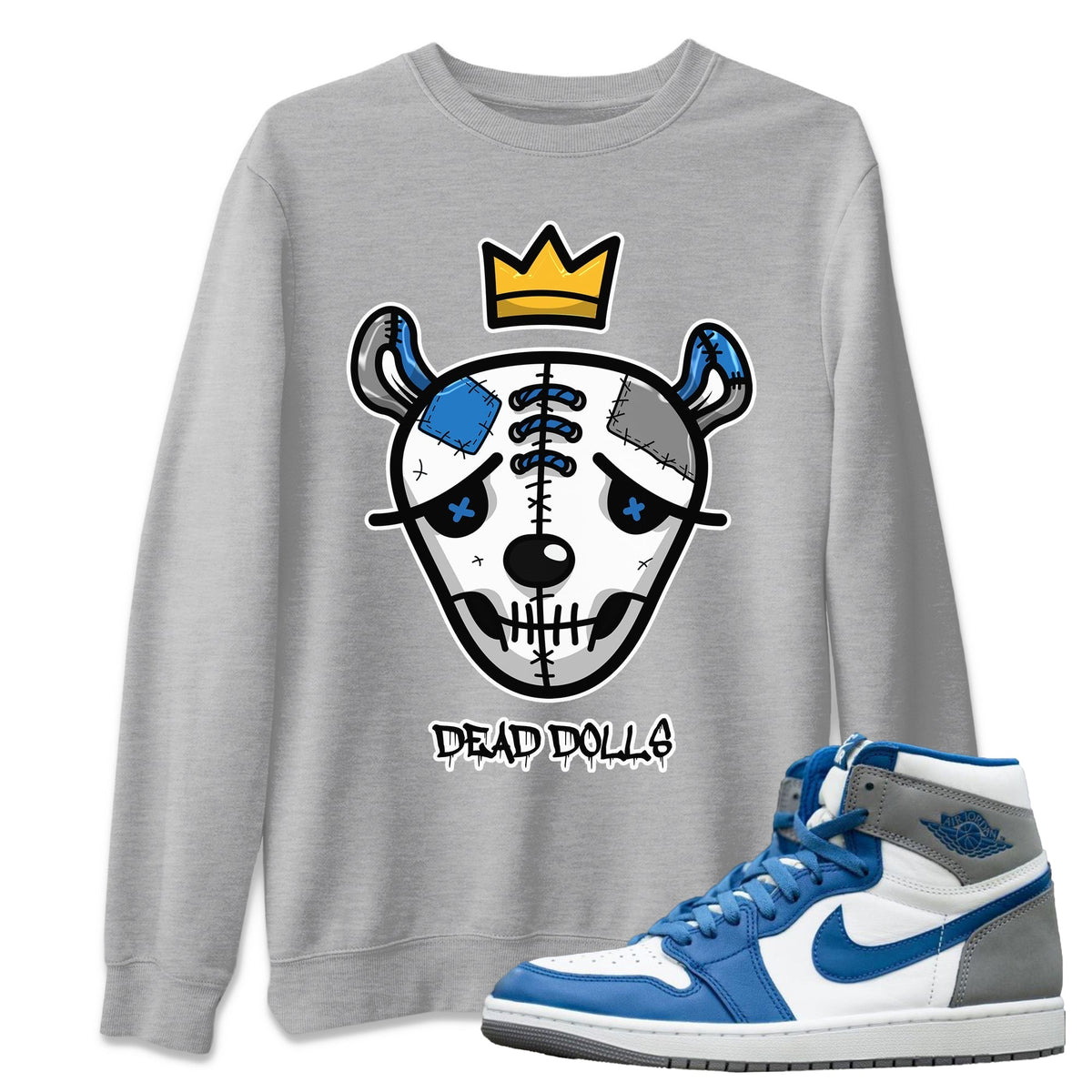 Jordan 1 True Blue Sneaker Matching T-Shirt Dead Dolls Face Sneaker Tees Jordan 1 True Blue Sneaker Release Tees Crew Neck Tees