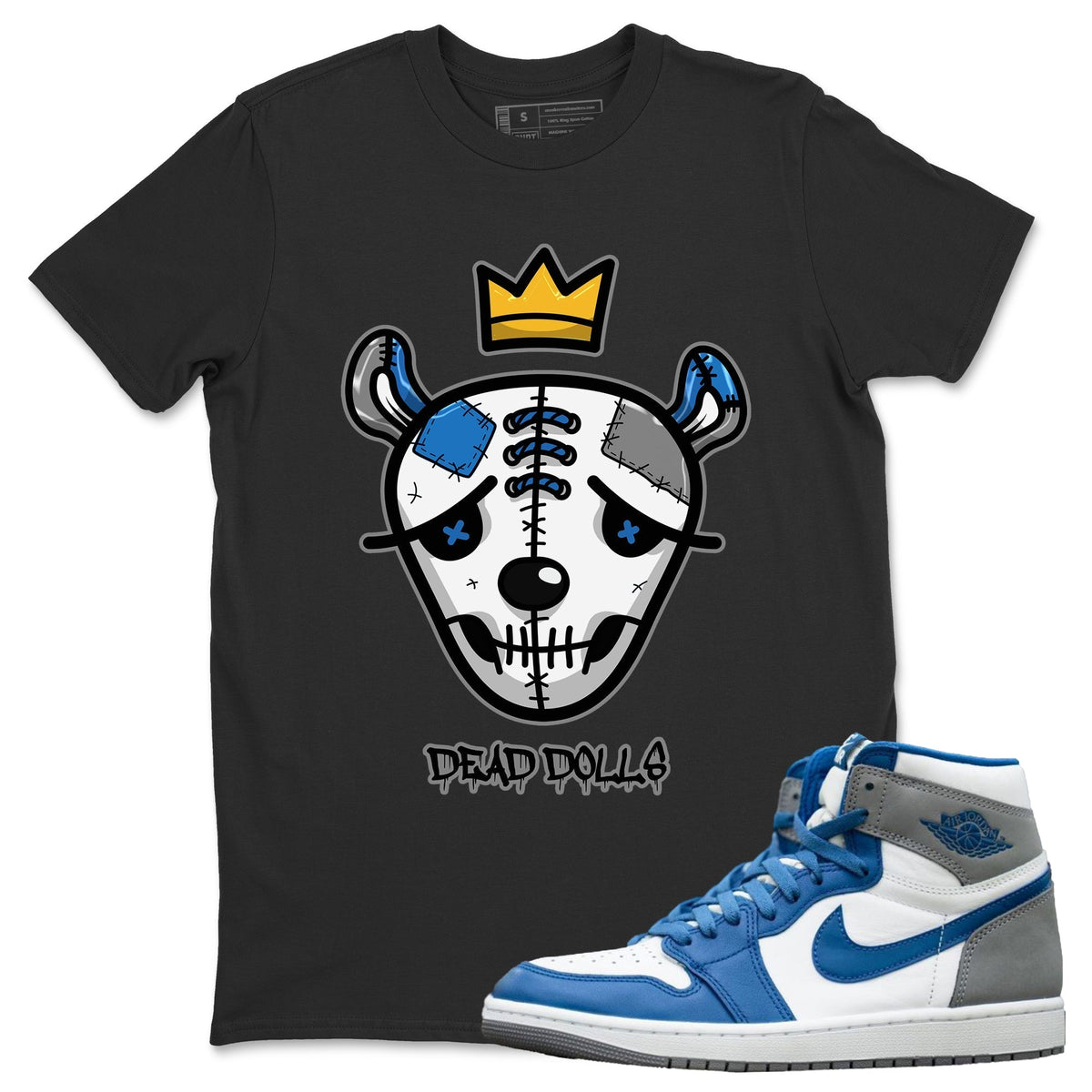 Jordan 1 True Blue Sneaker Matching T-Shirt Dead Dolls Face Sneaker Tees Jordan 1 True Blue Sneaker Release Tees Crew Neck Tees