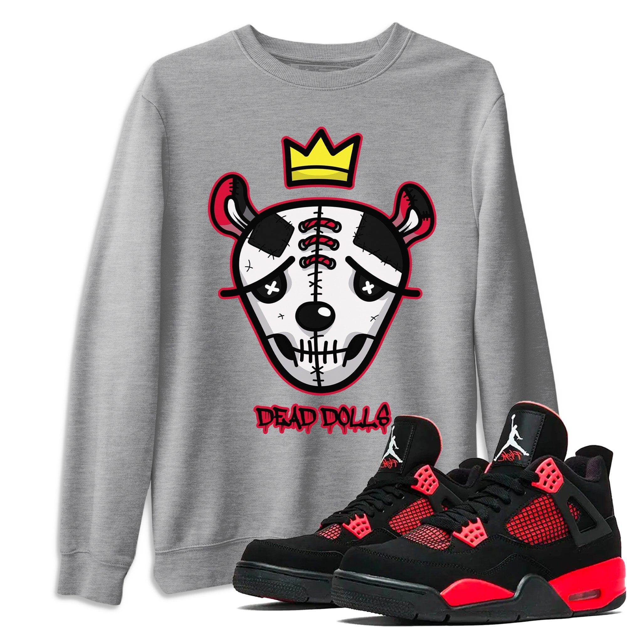 Jordan 4 Red Thunder Shirt To Match Jordans Dead Dolls Face Sneaker Tees Jordan 4 Red Thunder Drip Gear Zone Sneaker Matching Clothing Unisex Shirts