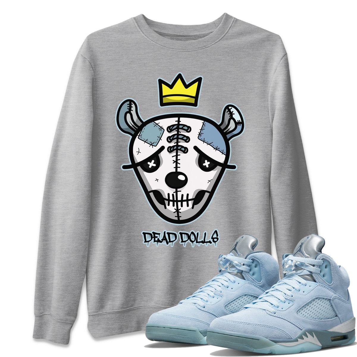 Jordan 5 Blue Bird Shirt To Match Jordans Dead Dolls Face Sneaker Tees Jordan 5 Blue Bird Drip Gear Zone Sneaker Matching Clothing Unisex Shirts