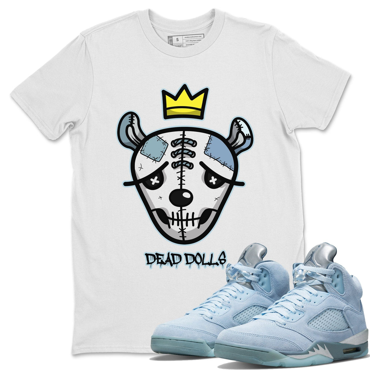 Jordan 5 Blue Bird Shirt To Match Jordans Dead Dolls Face Sneaker Tees Jordan 5 Blue Bird Drip Gear Zone Sneaker Matching Clothing Unisex Shirts