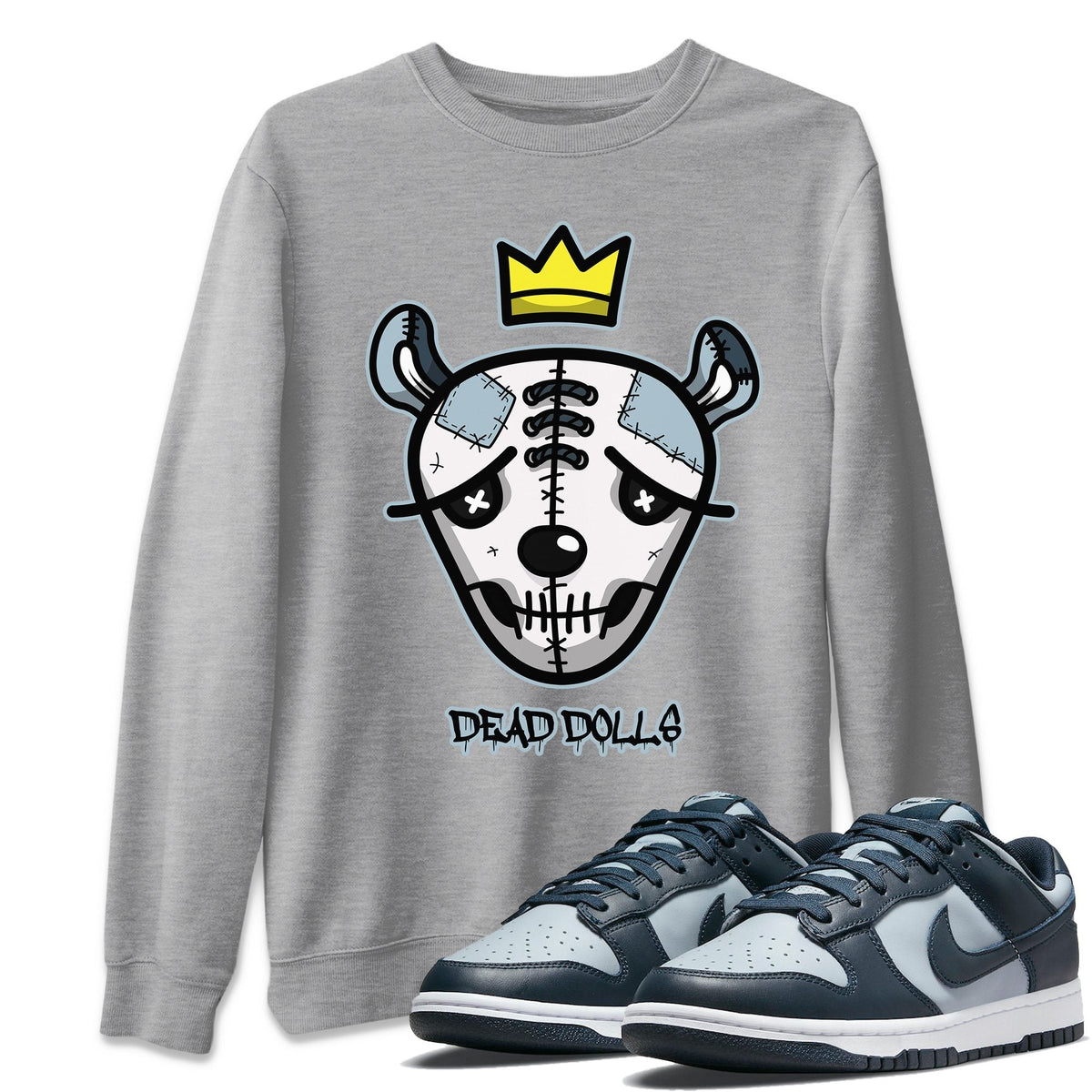 Dunk championship Grey Sneaker Match Tees Dead Dolls Face Sneaker Tees Dunk championship Grey Jordan to match sneaker T-Shirt Crew Neck Shirts