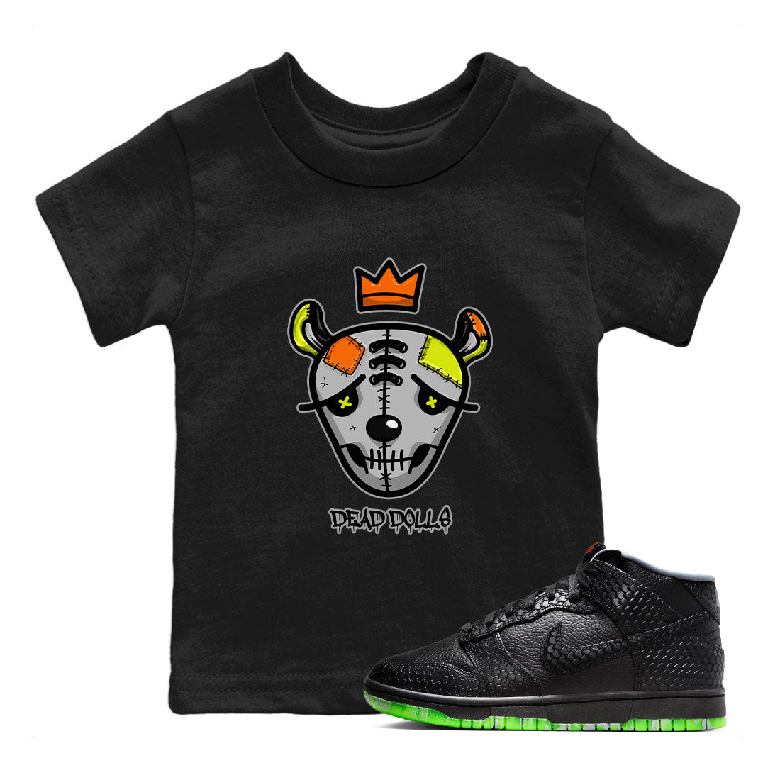 Nike Dunk Halloween shirt to match jordans Dead Dolls Face sneaker tees Nike Dunk Mid Halloween Drip Gear Zone Sneaker Matching Clothing Brand Baby Toddler Black 1 T-Shirt