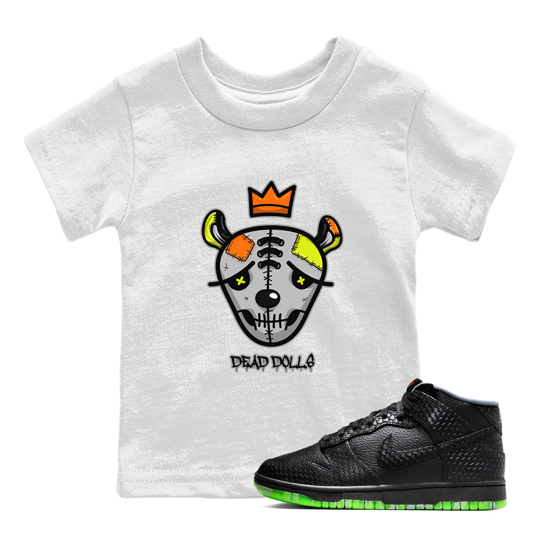 Nike Dunk Halloween shirt to match jordans Dead Dolls Face sneaker tees Nike Dunk Mid Halloween Drip Gear Zone Sneaker Matching Clothing Brand Baby Toddler White 1 T-Shirt