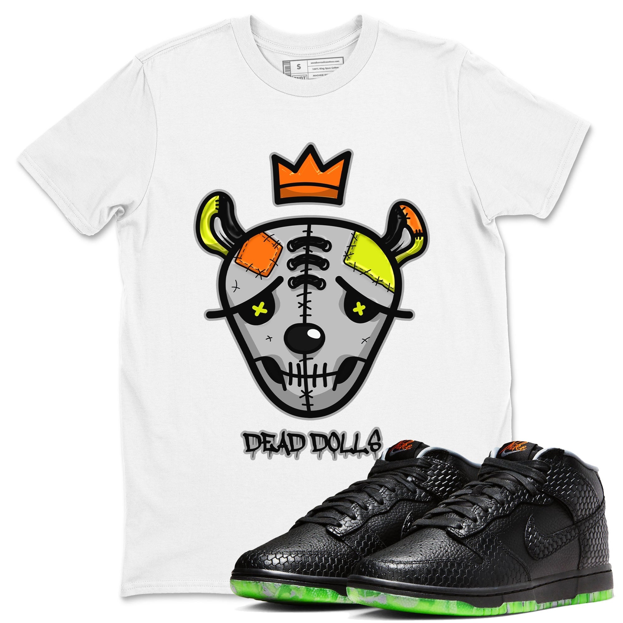Nike Dunk Halloween shirt to match jordans Dead Dolls Face sneaker tees Nike Dunk Mid Halloween Drip Gear Zone Sneaker Matching Clothing Brand Unisex Sneaker Tee White 1 T-Shirt