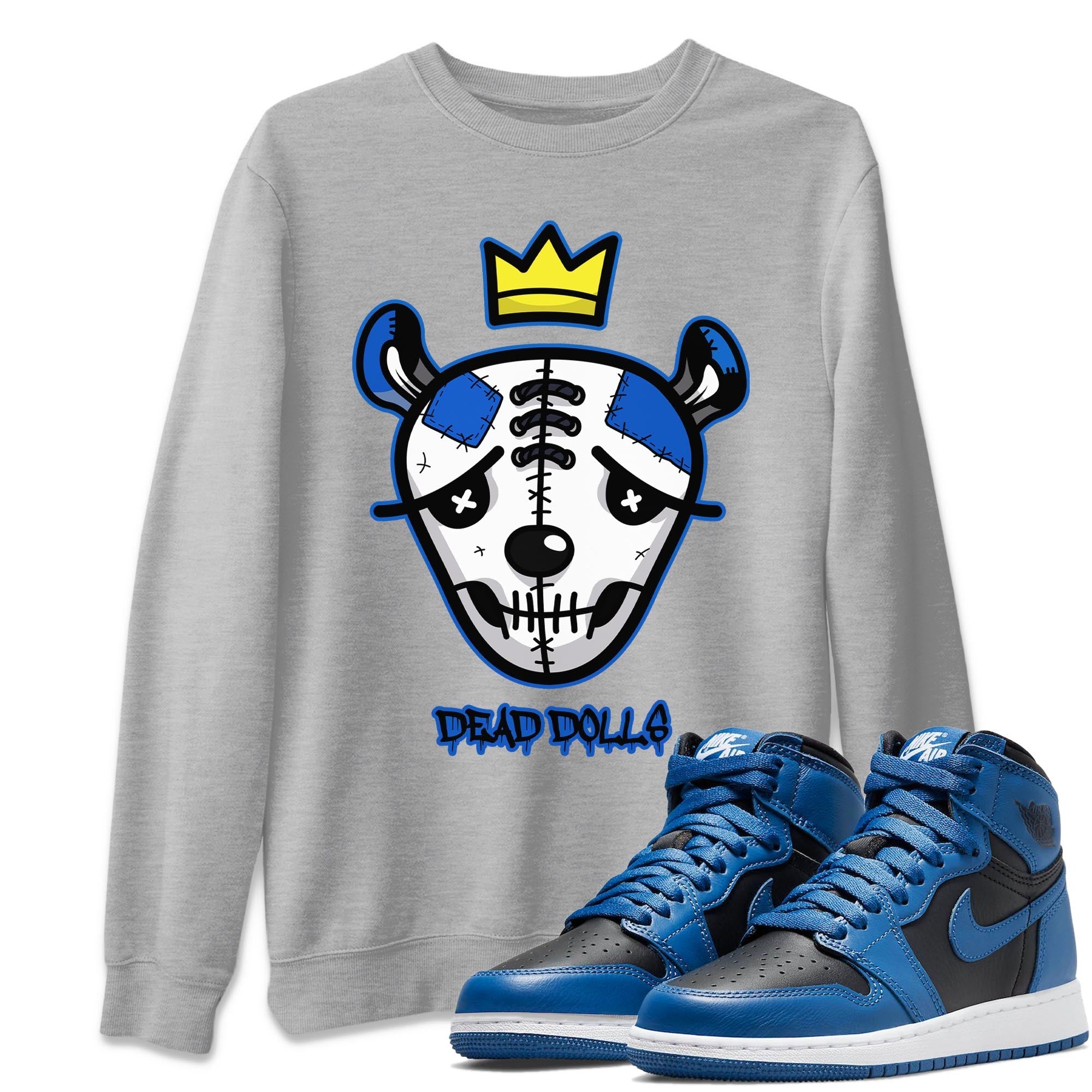 Jordan 1 Dark Marina Blue Sneaker Matching T-Shirt Dead Dolls Face Sneaker Tees Jordan 1 Dark Marina Blue Sneaker Release Tees Crew Neck Tees