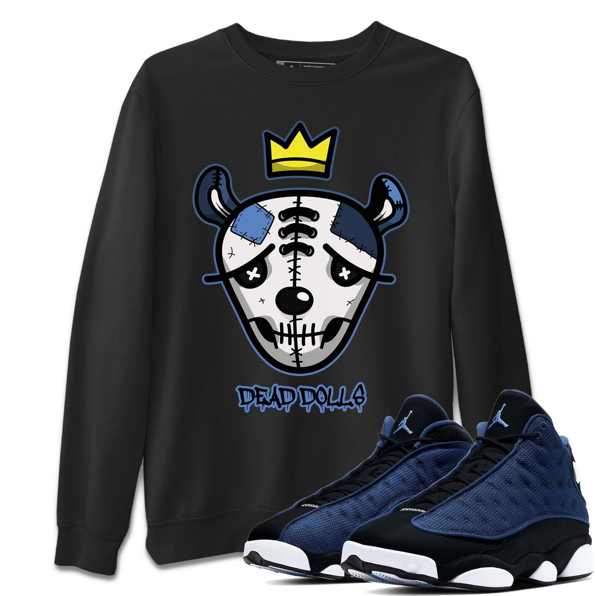 Jordan 13 Brave Blue Sneaker Matching T-Shirt Dead Dolls Face Sneaker Tees Jordan 13 Brave Blue Sneaker Release Tees Crew Neck Tees