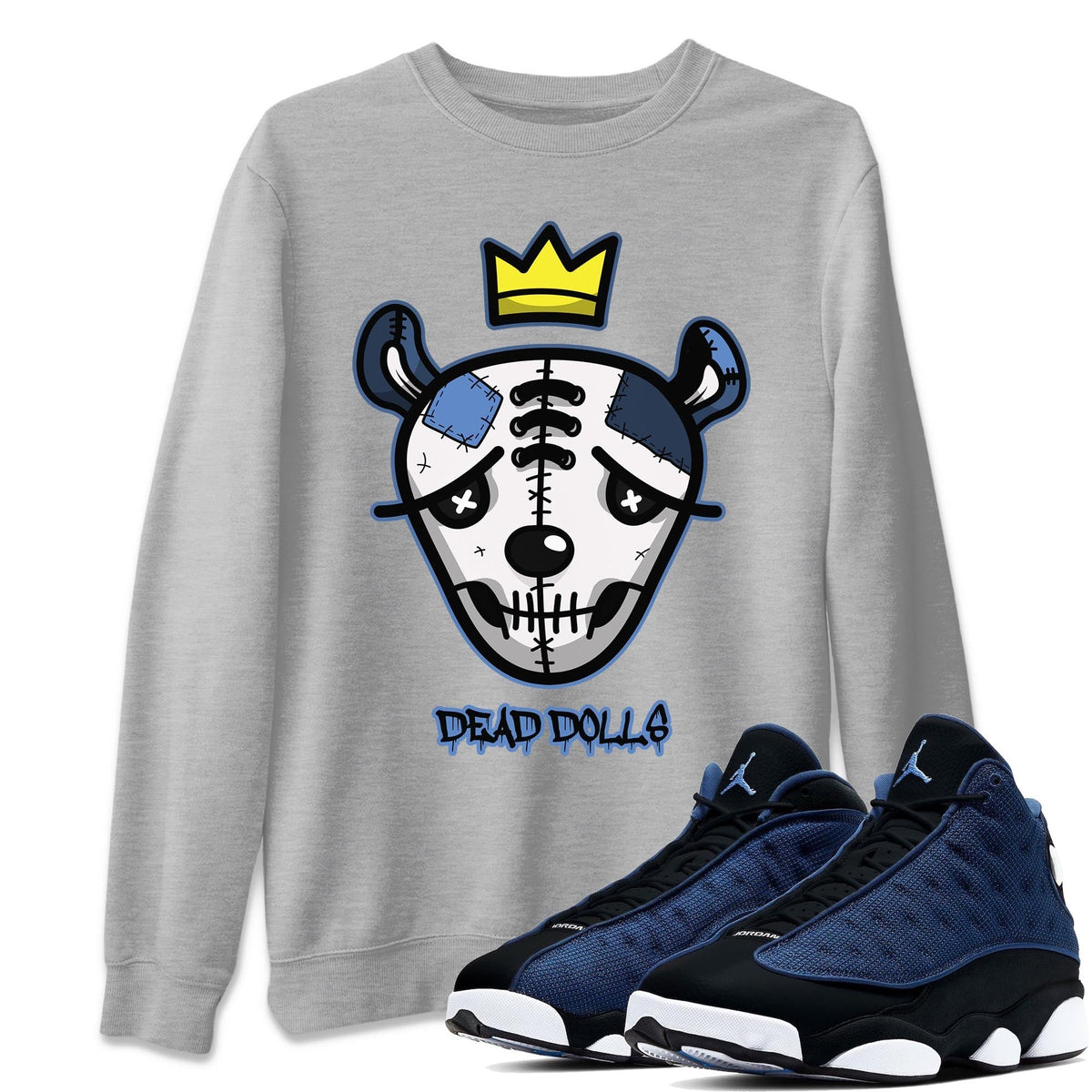 Jordan 13 Brave Blue Sneaker Matching T-Shirt Dead Dolls Face Sneaker Tees Jordan 13 Brave Blue Sneaker Release Tees Crew Neck Tees