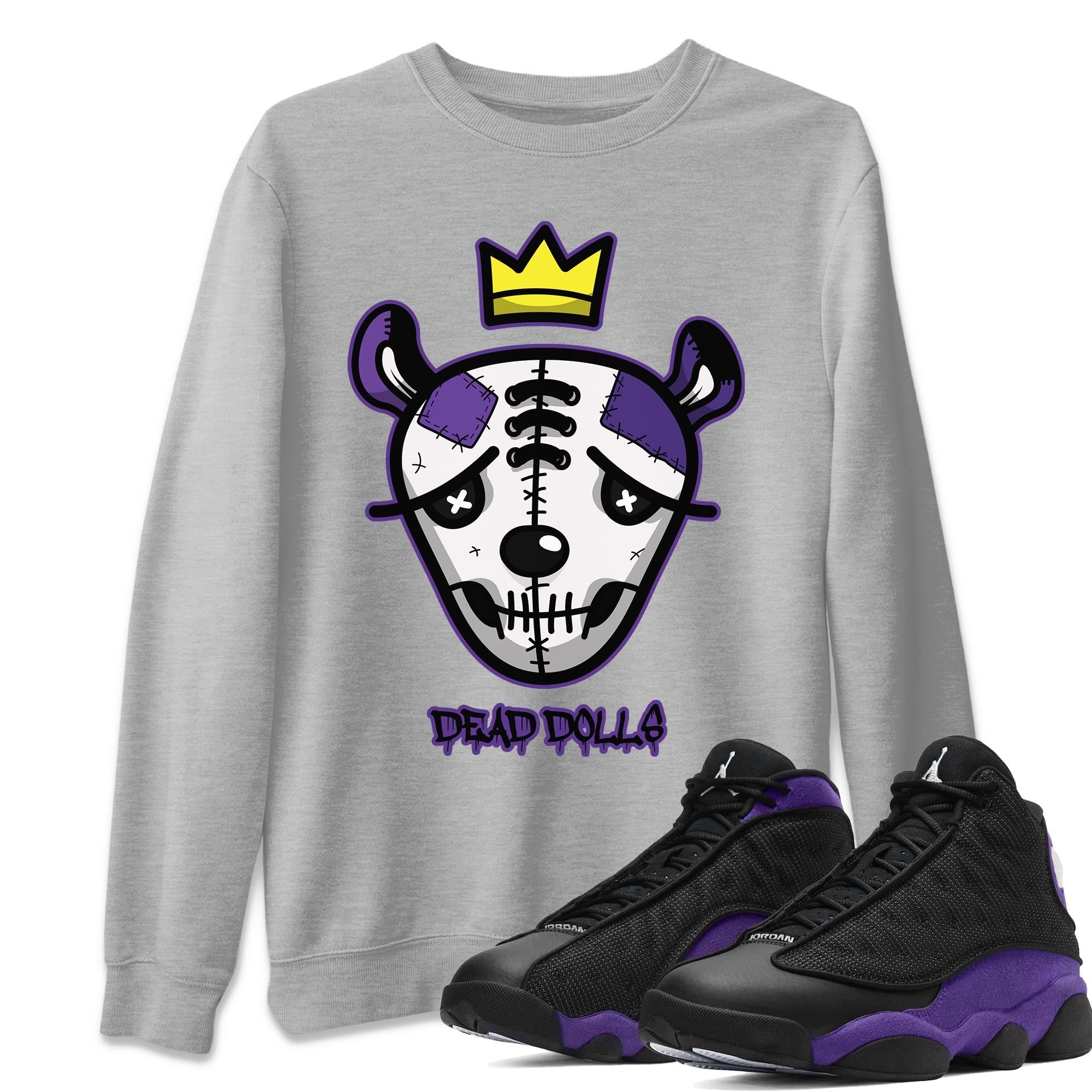 Jordan 13 Court Purple Shirt To Match Jordans Dead Dolls Face Sneaker Tees Jordan 13 Court Purple Drip Gear Zone Sneaker Matching Clothing Unisex Shirts