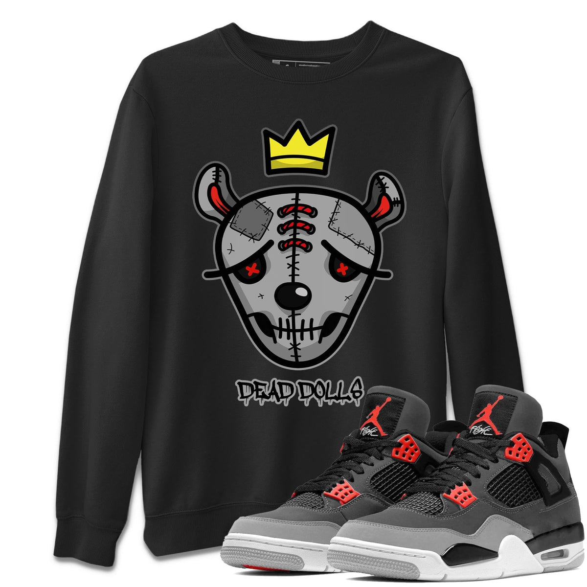 Jordan 4 Infrared Sneaker Matching T-Shirt Dead Dolls Face Sneaker Tees Jordan 4 Infrared Sneaker Release Tees Crew Neck Tees