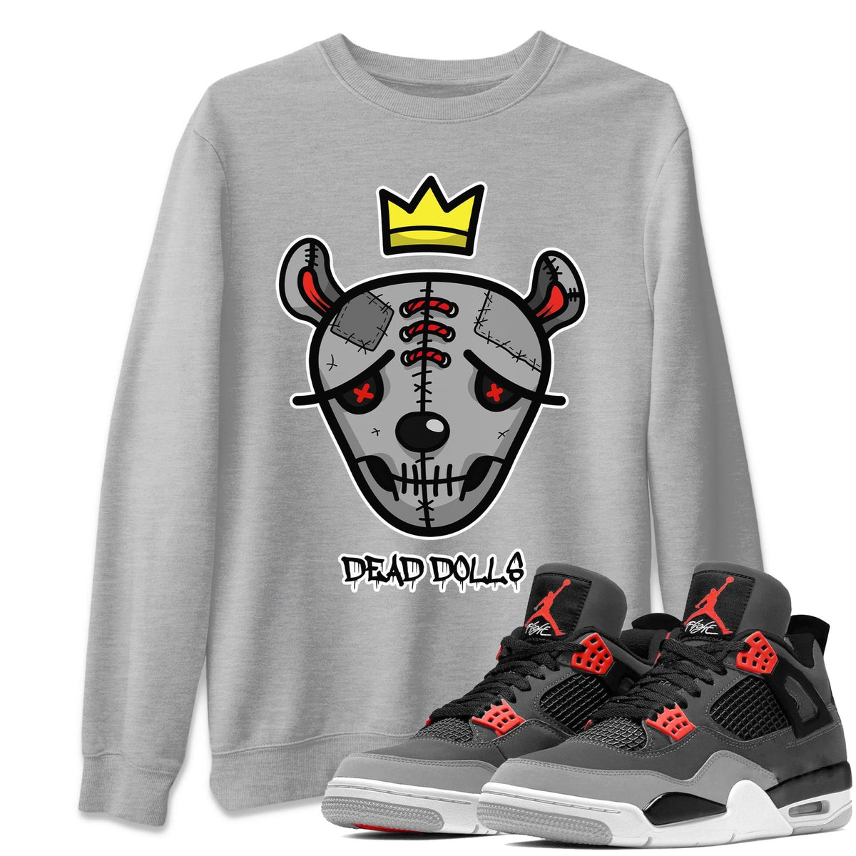 Jordan 4 Infrared Sneaker Matching T-Shirt Dead Dolls Face Sneaker Tees Jordan 4 Infrared Sneaker Release Tees Crew Neck Tees