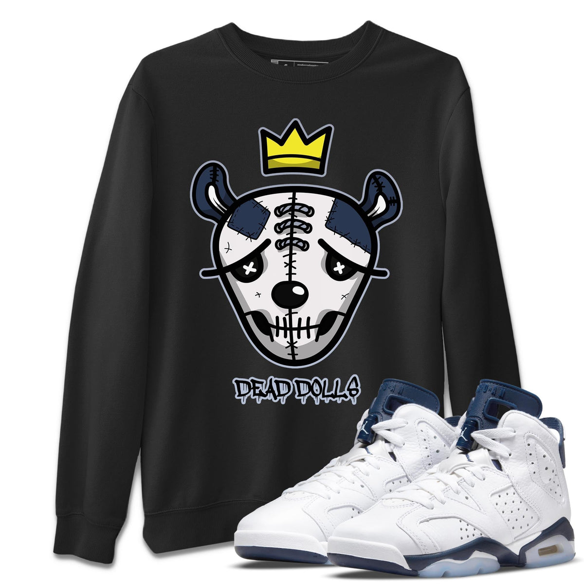 Jordan 6 Midnight Navy Sneaker Matching T-Shirt Dead Dolls Face Sneaker Tees Jordan 6 Midnight Navy Sneaker Release Tees Crew Neck Tees