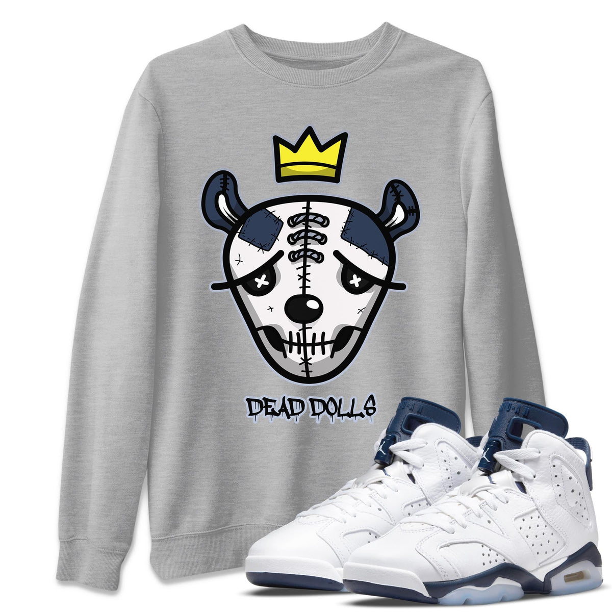 Jordan 6 Midnight Navy Sneaker Matching T-Shirt Dead Dolls Face Sneaker Tees Jordan 6 Midnight Navy Sneaker Release Tees Crew Neck Tees