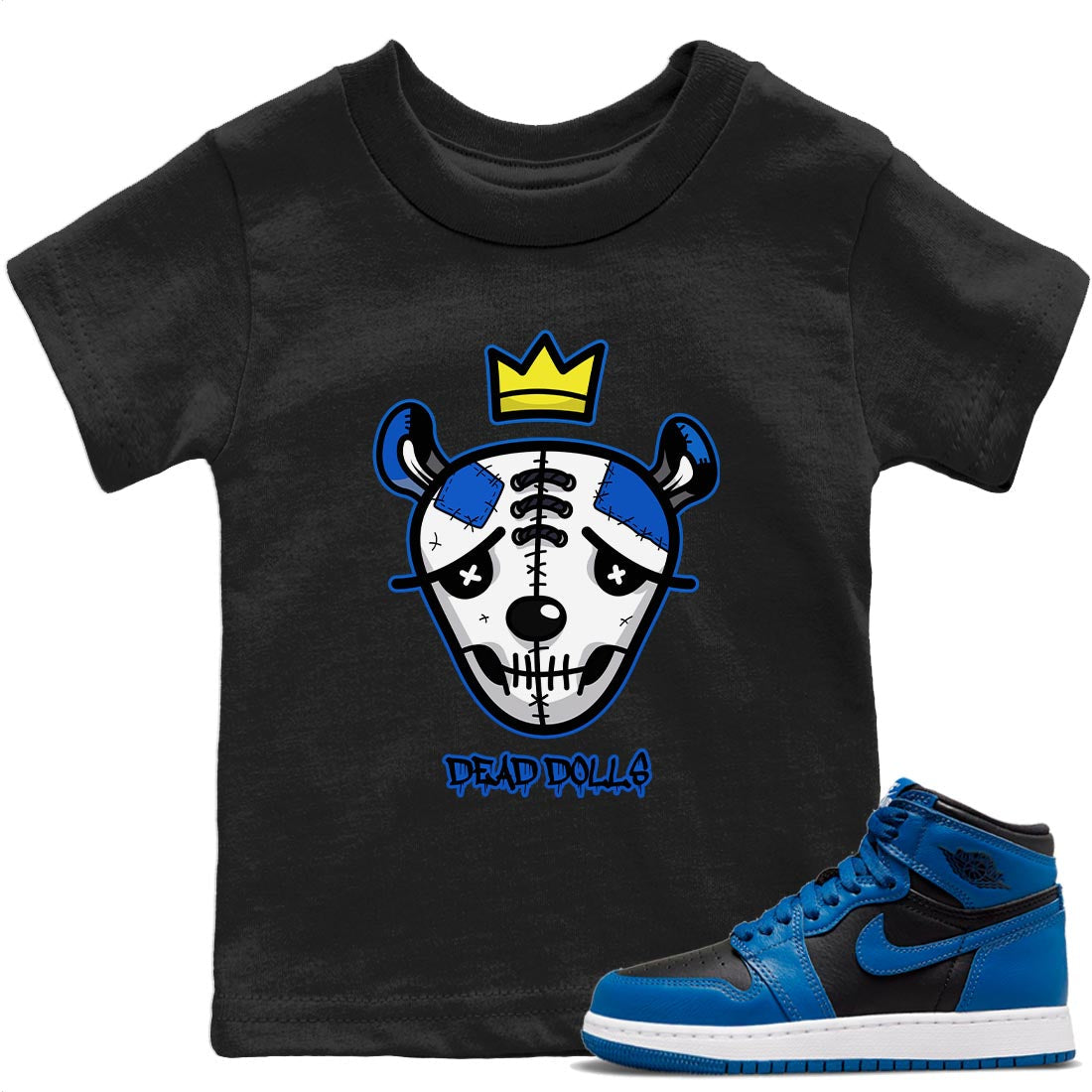 Jordan 1 Dark Marina Blue Sneaker Matching T-Shirt Dead Dolls Face Sneaker Tees Jordan 1 Dark Marina Blue Sneaker Release Tees Kids Shirts