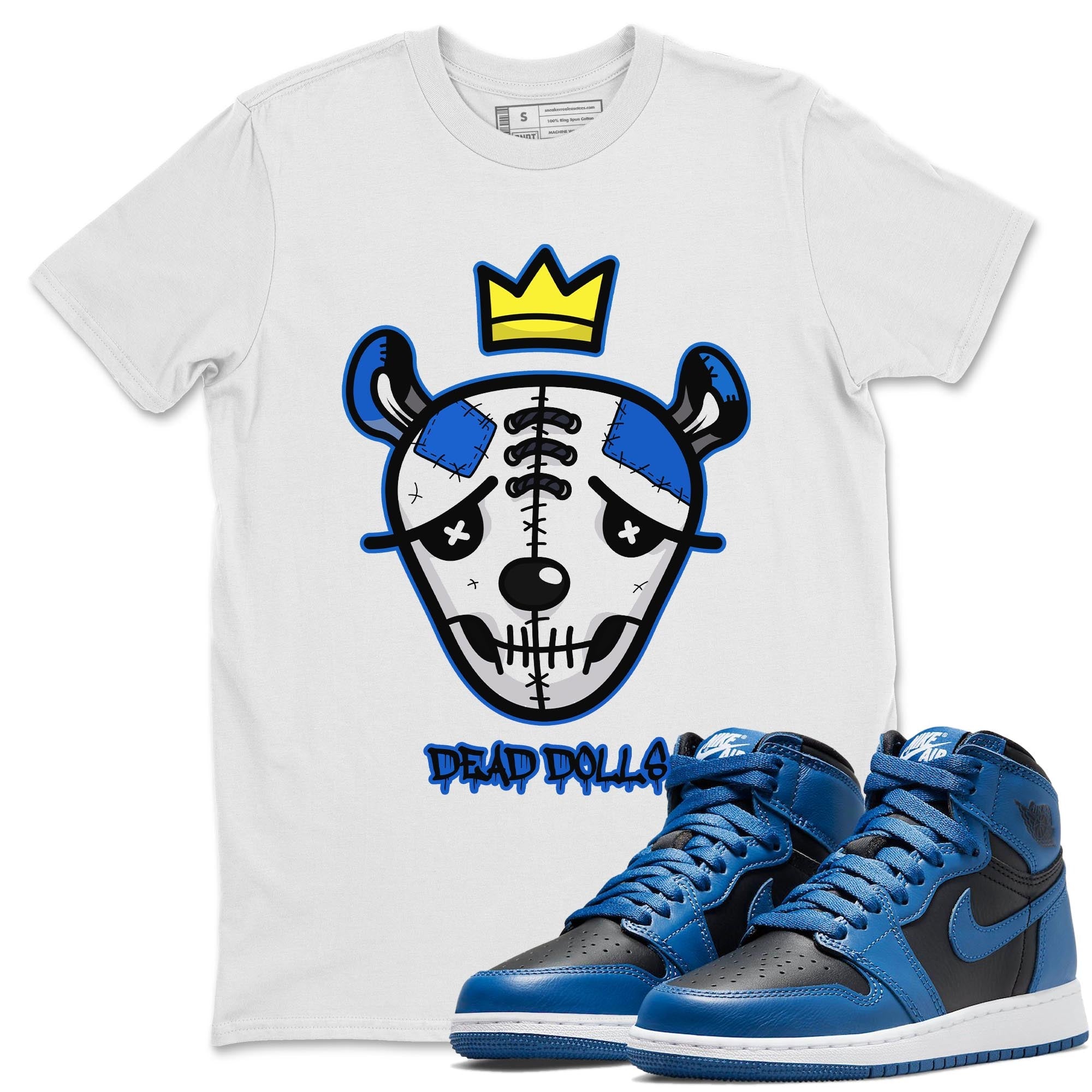 Jordan 1 Dark Marina Blue Sneaker Matching T-Shirt Dead Dolls Face Sneaker Tees Jordan 1 Dark Marina Blue Sneaker Release Tees Crew Neck Tees