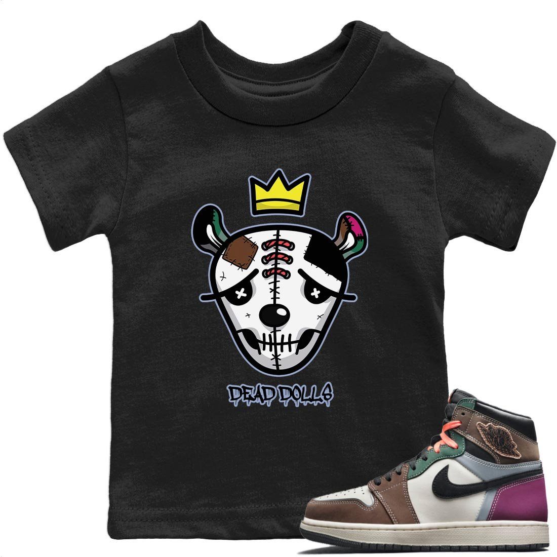 Jordan 1 Hand Crafted Sneaker Matching T-Shirt Dead Dolls Face Sneaker Tees Jordan 1 Hand Crafted Sneaker Release Tees Kids Shirts