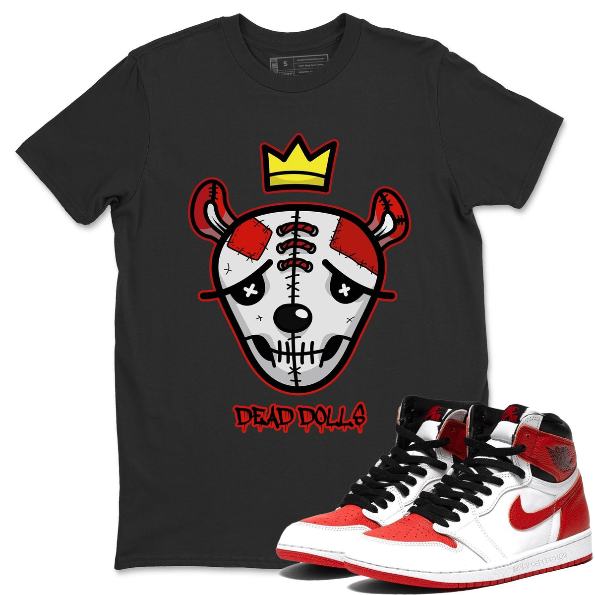 Jordan 1 Heritage Sneaker Matching T-Shirt Dead Dolls Face Sneaker Tees Jordan 1 Heritage Sneaker Release Tees Crew Neck Tees