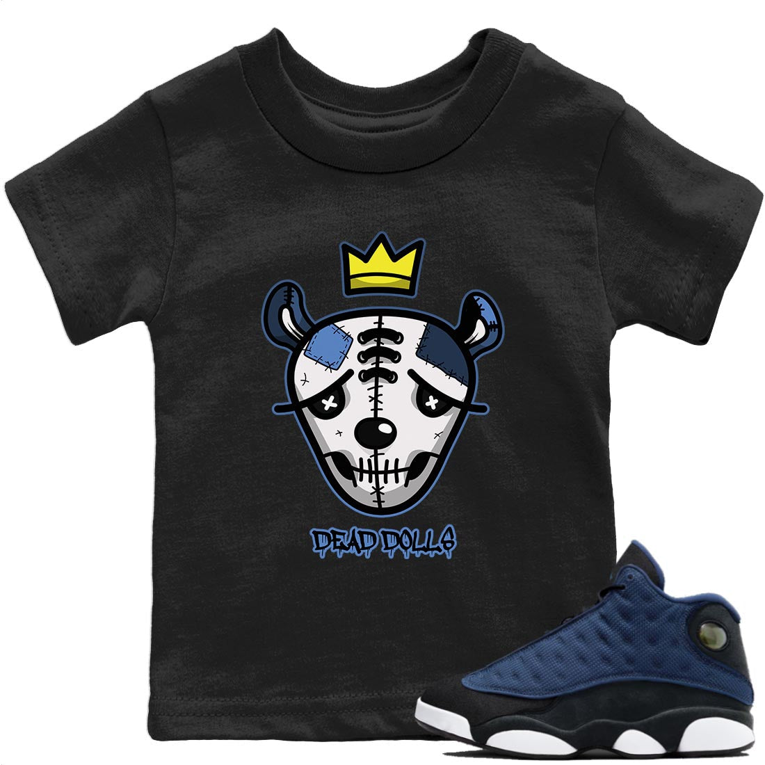 Jordan 13 Brave Blue Sneaker Matching T-Shirt Dead Dolls Face Sneaker Tees Jordan 13 Brave Blue Sneaker Release Tees Kids Shirts