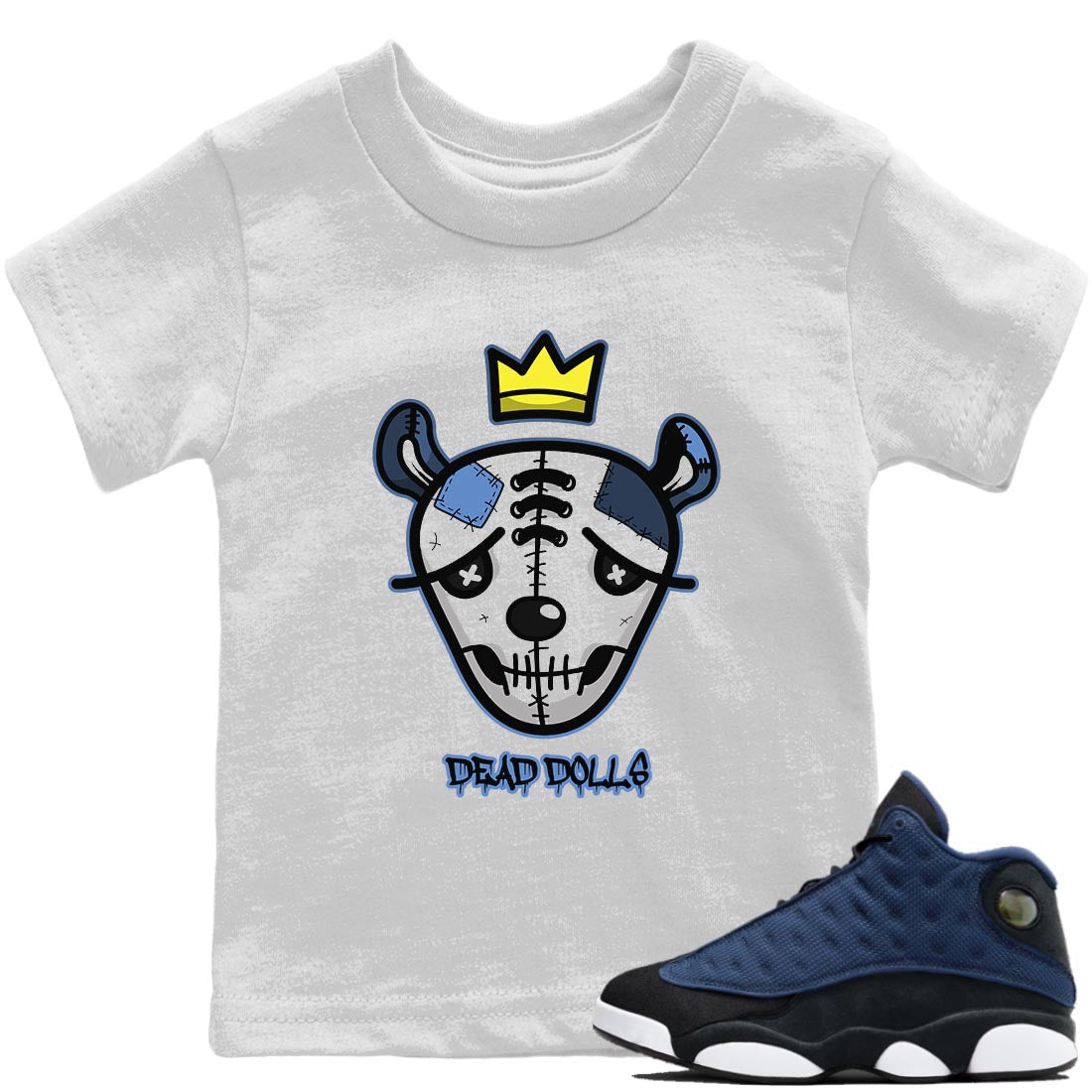Jordan 13 Brave Blue Sneaker Matching T-Shirt Dead Dolls Face Sneaker Tees Jordan 13 Brave Blue Sneaker Release Tees Kids Shirts
