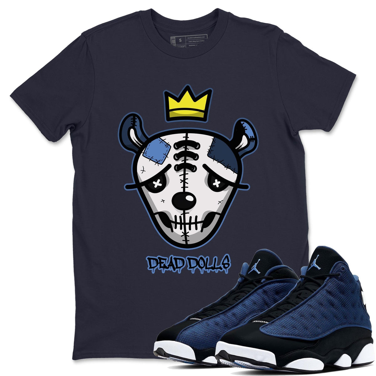 Jordan 13 Brave Blue Sneaker Matching T-Shirt Dead Dolls Face Sneaker Tees Jordan 13 Brave Blue Sneaker Release Tees Crew Neck Tees
