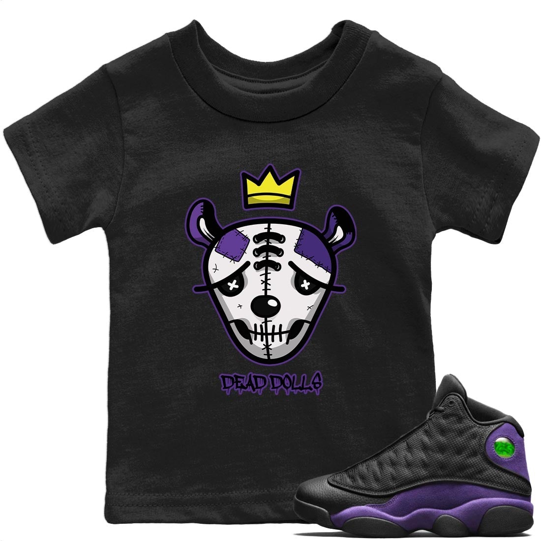 Jordan 13 Court Purple Sneaker Matching T-Shirt Dead Dolls Face Sneaker Tees Jordan 13 Court Purple Sneaker Release Tees Kids Shirts
