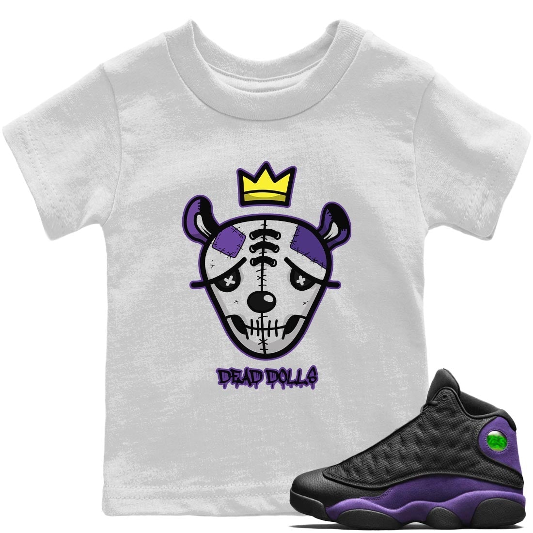 Jordan 13 Court Purple Sneaker Matching T-Shirt Dead Dolls Face Sneaker Tees Jordan 13 Court Purple Sneaker Release Tees Kids Shirts