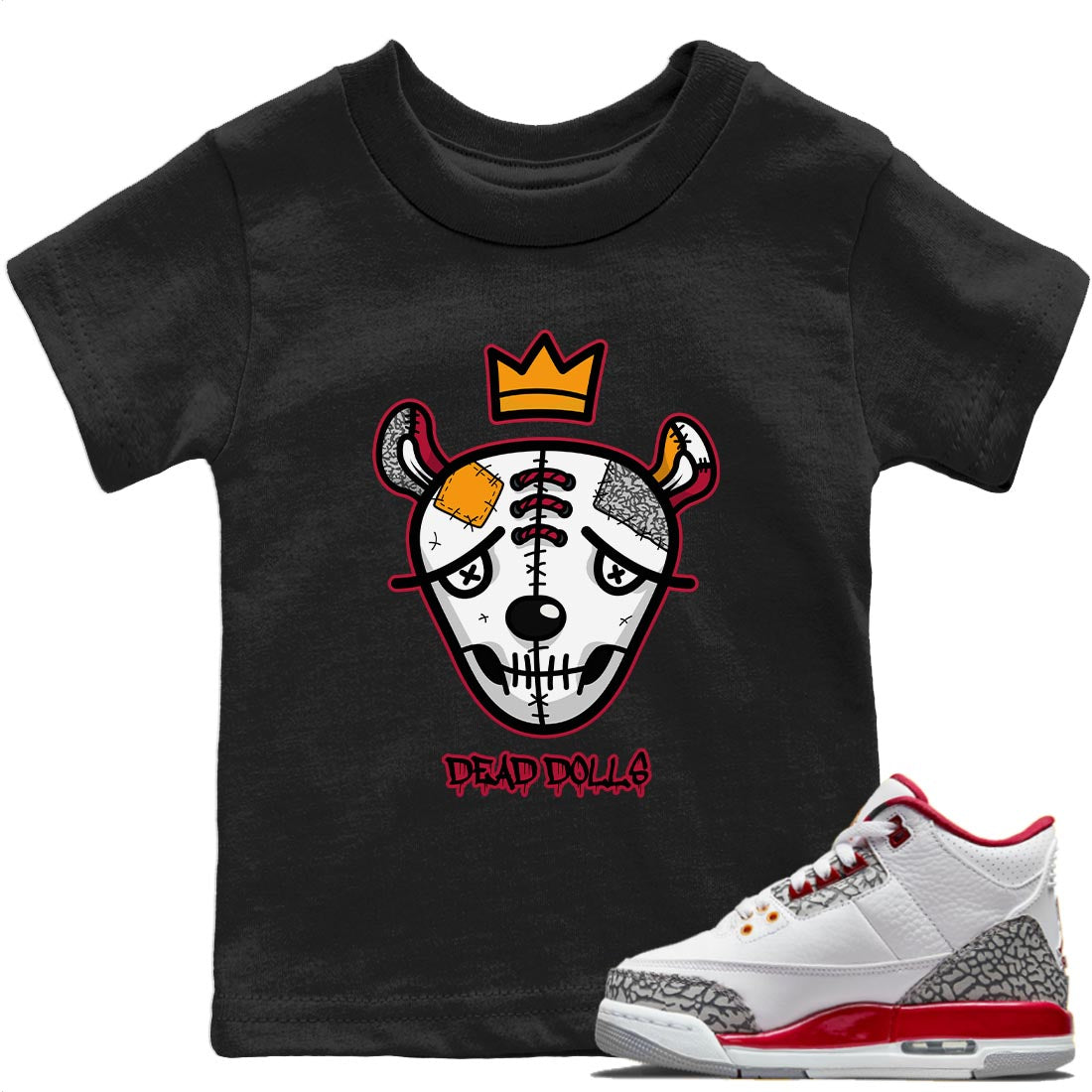 Jordan 3 Cardinal Sneaker Matching T-Shirt Dead Dolls Face Sneaker Tees Jordan 3 Cardinal Sneaker Release Tees Kids Shirts