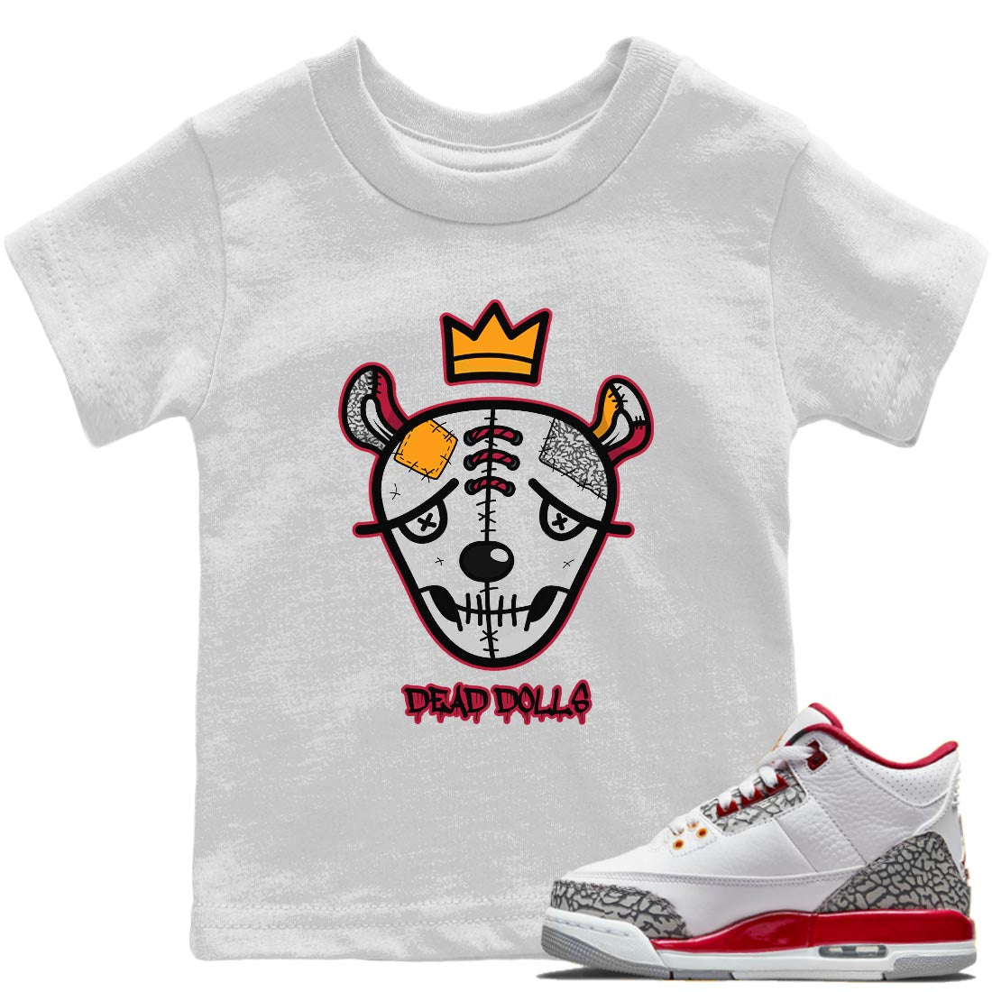 Jordan 3 Cardinal Sneaker Matching T-Shirt Dead Dolls Face Sneaker Tees Jordan 3 Cardinal Sneaker Release Tees Kids Shirts