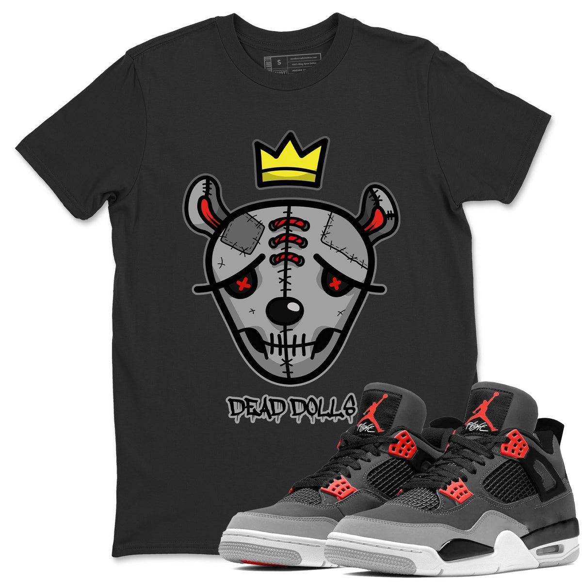 Jordan 4 Infrared Sneaker Matching T-Shirt Dead Dolls Face Sneaker Tees Jordan 4 Infrared Sneaker Release Tees Crew Neck Tees