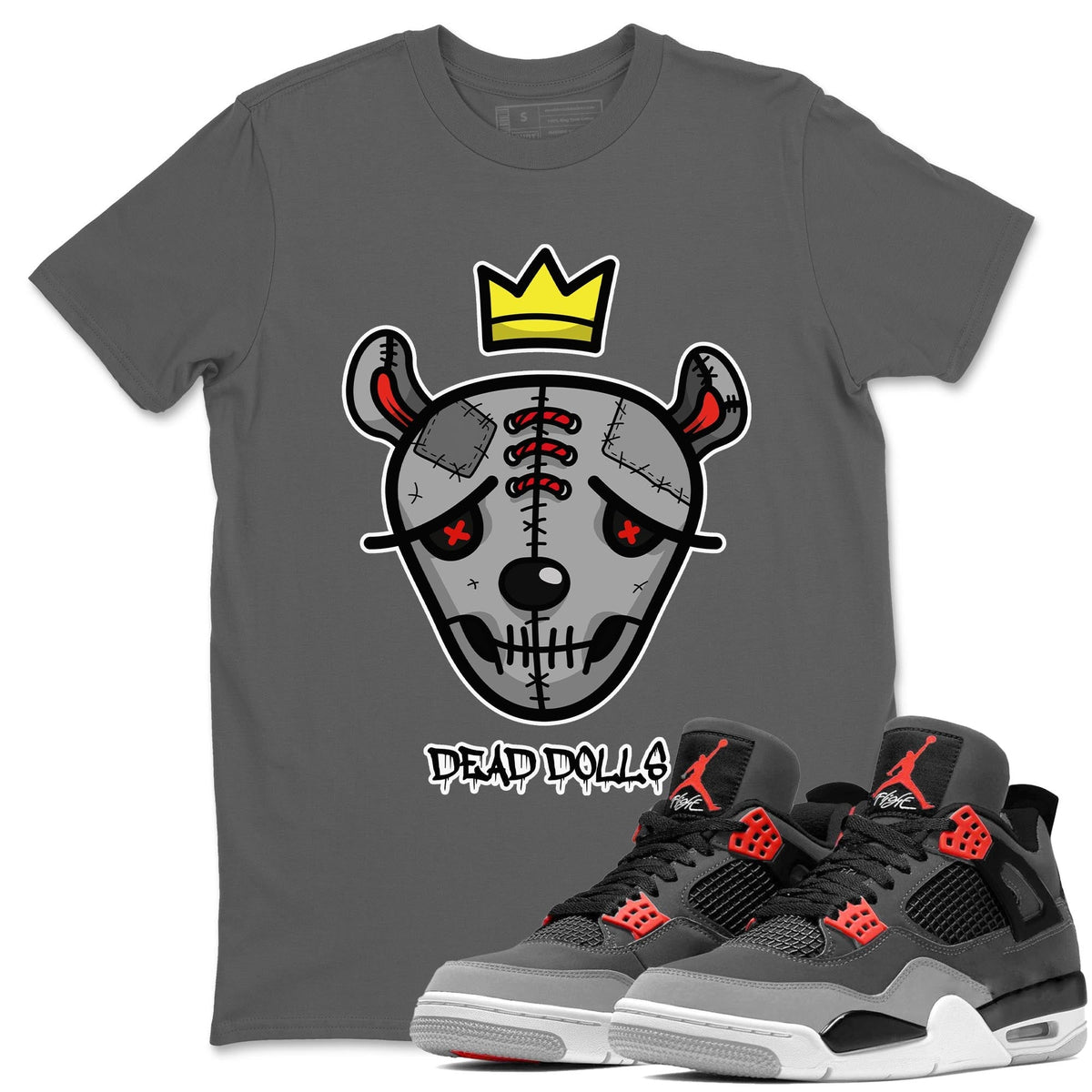 Jordan 4 Infrared Sneaker Matching T-Shirt Dead Dolls Face Sneaker Tees Jordan 4 Infrared Sneaker Release Tees Crew Neck Tees
