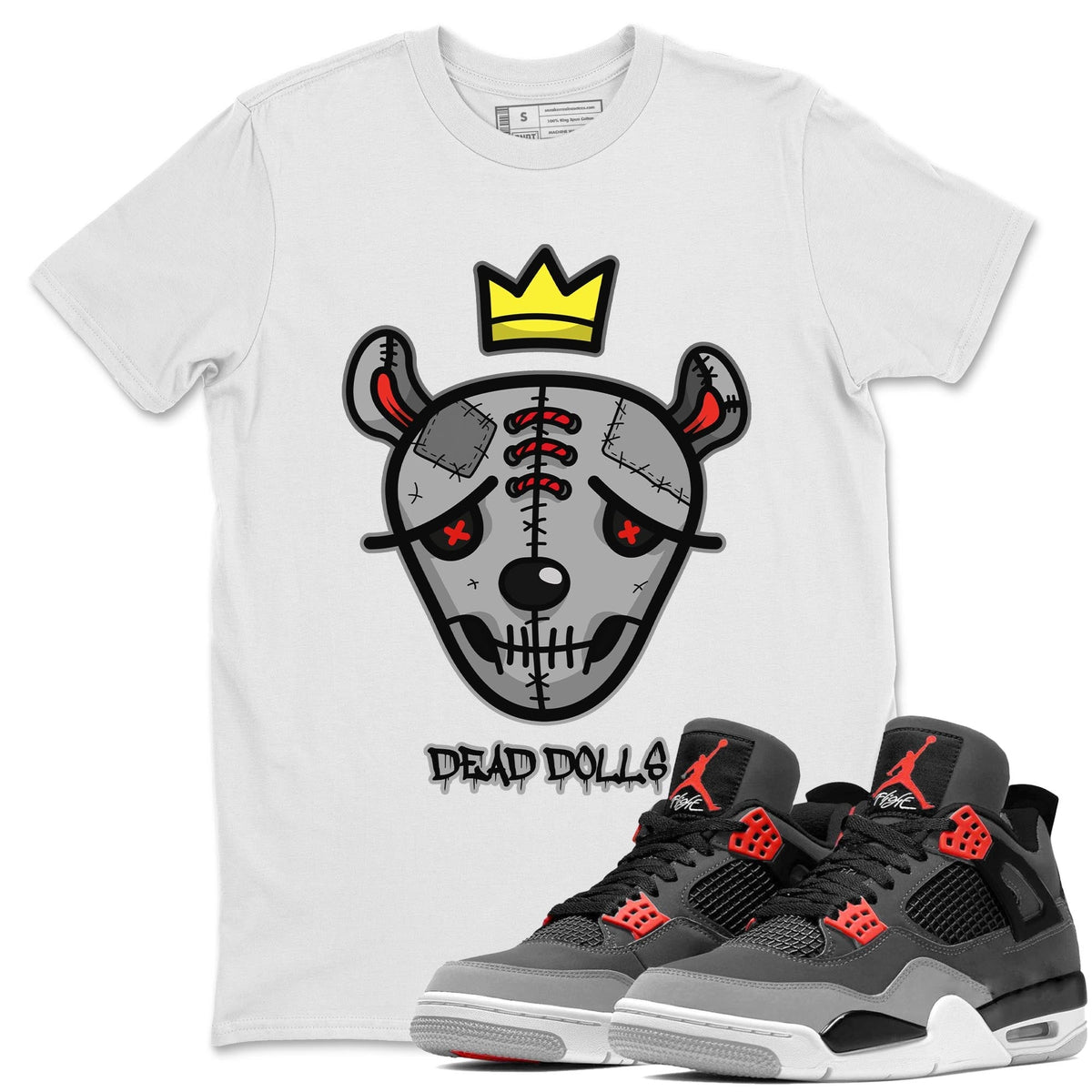 Jordan 4 Infrared Sneaker Matching T-Shirt Dead Dolls Face Sneaker Tees Jordan 4 Infrared Sneaker Release Tees Crew Neck Tees