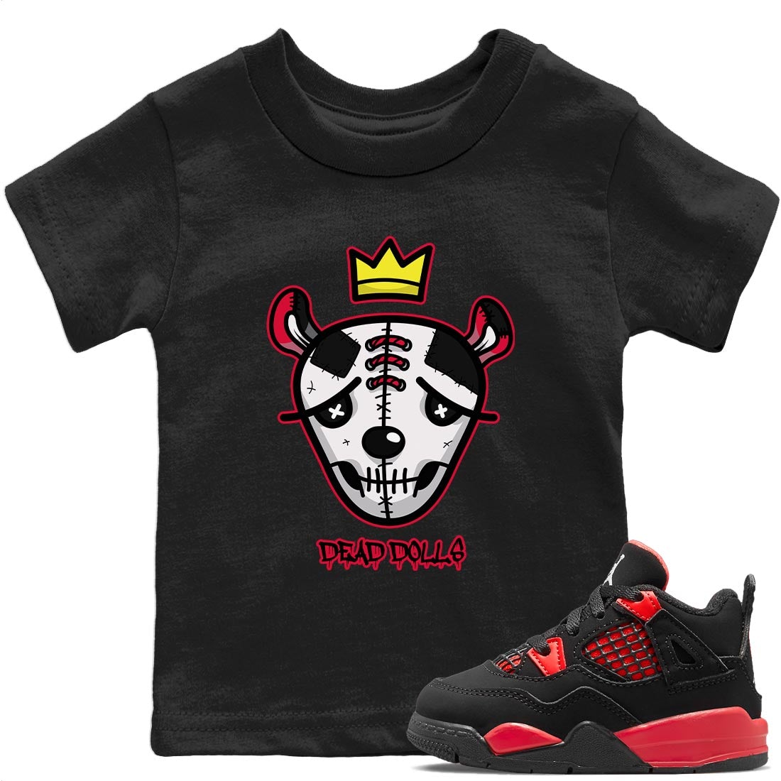 Jordan 4 Red Thunder Sneaker Matching T-Shirt Dead Dolls Face Sneaker Tees Jordan 4 Red Thunder Sneaker Release Tees Kids Shirts