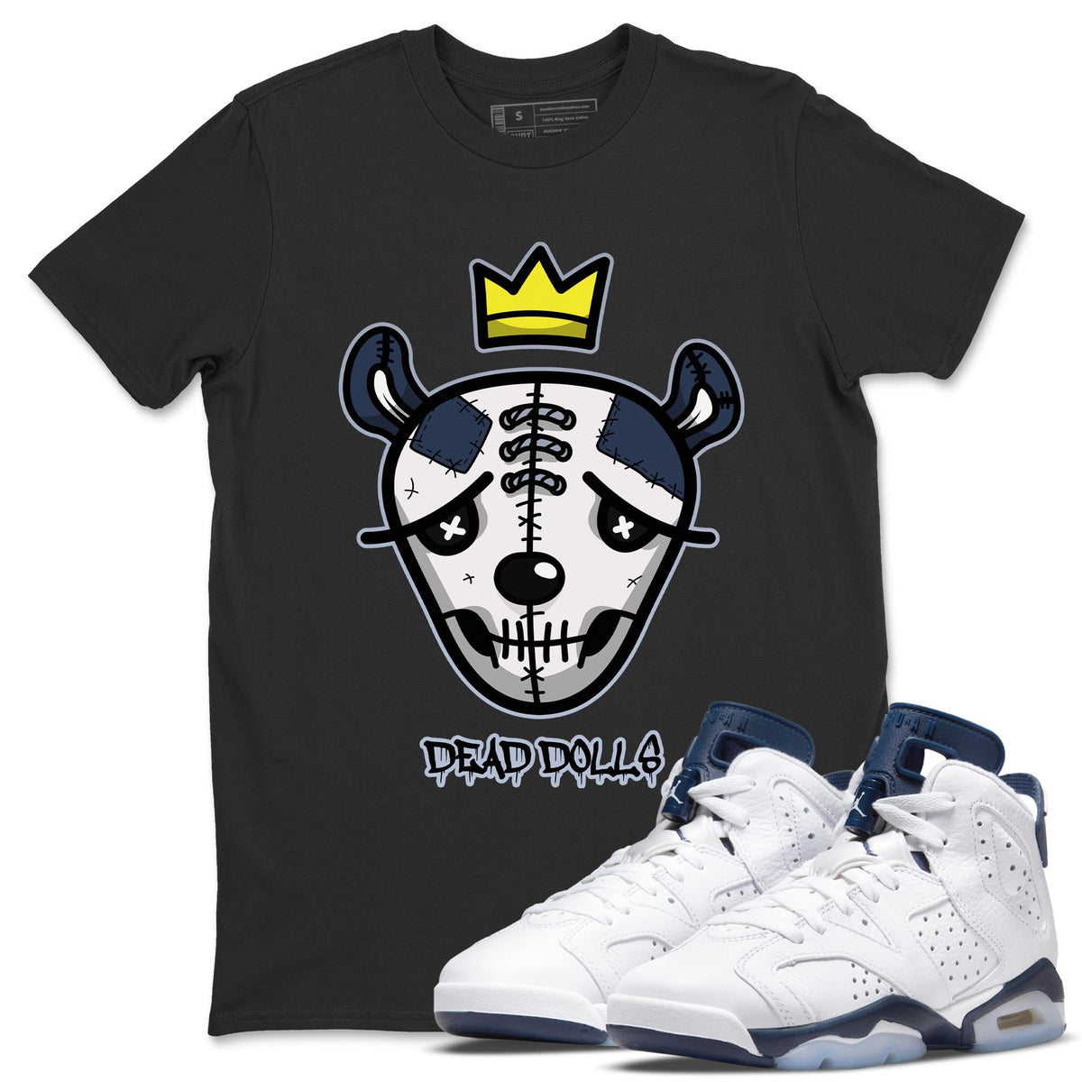 Jordan 6 Midnight Navy Sneaker Matching T-Shirt Dead Dolls Face Sneaker Tees Jordan 6 Midnight Navy Sneaker Release Tees Crew Neck Tees