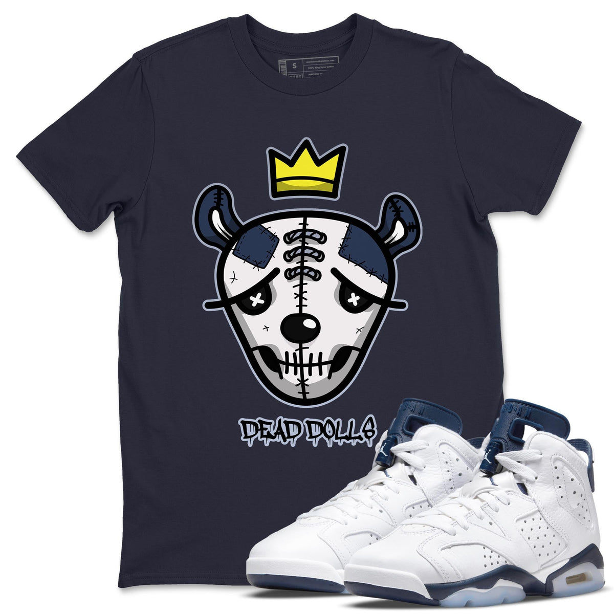 Jordan 6 Midnight Navy Sneaker Matching T-Shirt Dead Dolls Face Sneaker Tees Jordan 6 Midnight Navy Sneaker Release Tees Crew Neck Tees
