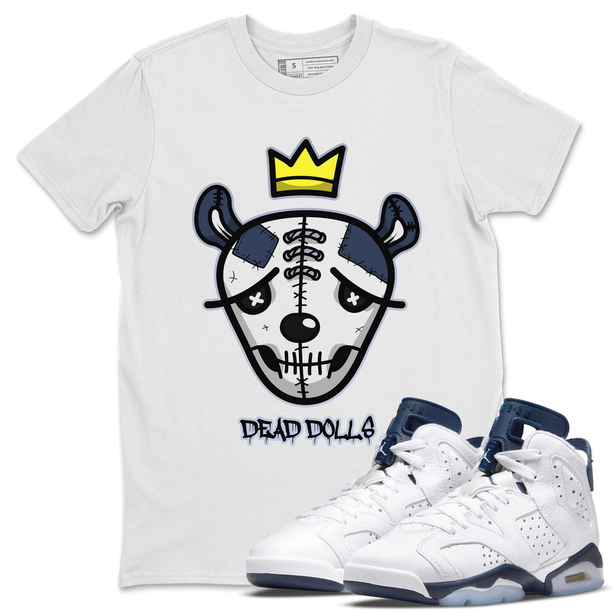 Jordan 6 Midnight Navy Sneaker Matching T-Shirt Dead Dolls Face Sneaker Tees Jordan 6 Midnight Navy Sneaker Release Tees Crew Neck Tees