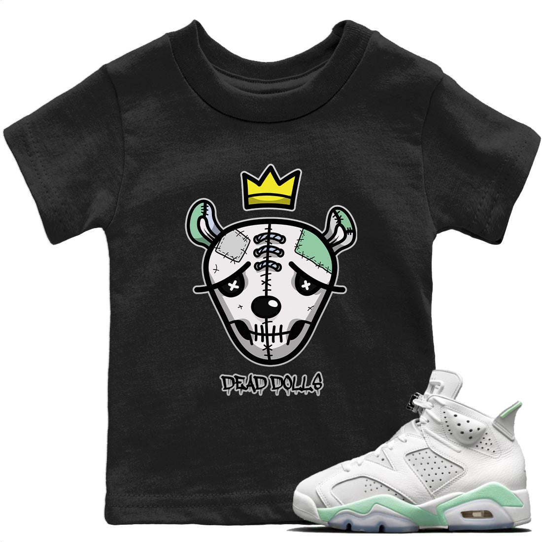 Jordan 6 Mint Foam Sneaker Matching T-Shirt Dead Dolls Face Sneaker Tees Jordan 6 Mint Foam Sneaker Release Tees Kids Shirts