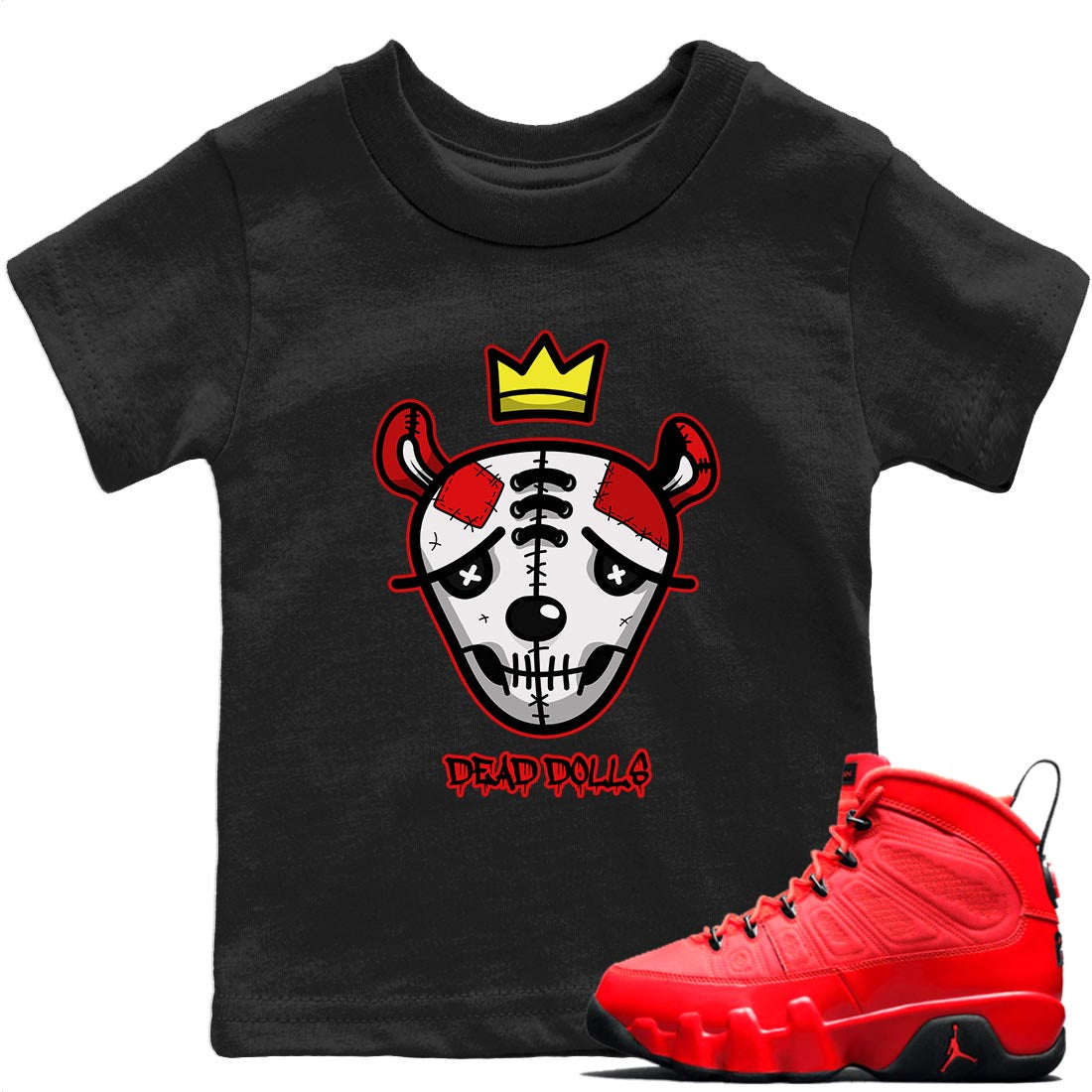Jordan 9 Chile Red Shirt To Match Jordans Dead Dolls Face Sneaker Tees Jordan 9 Chile Red Drip Gear Zone Sneaker Matching Clothing Kids Shirts