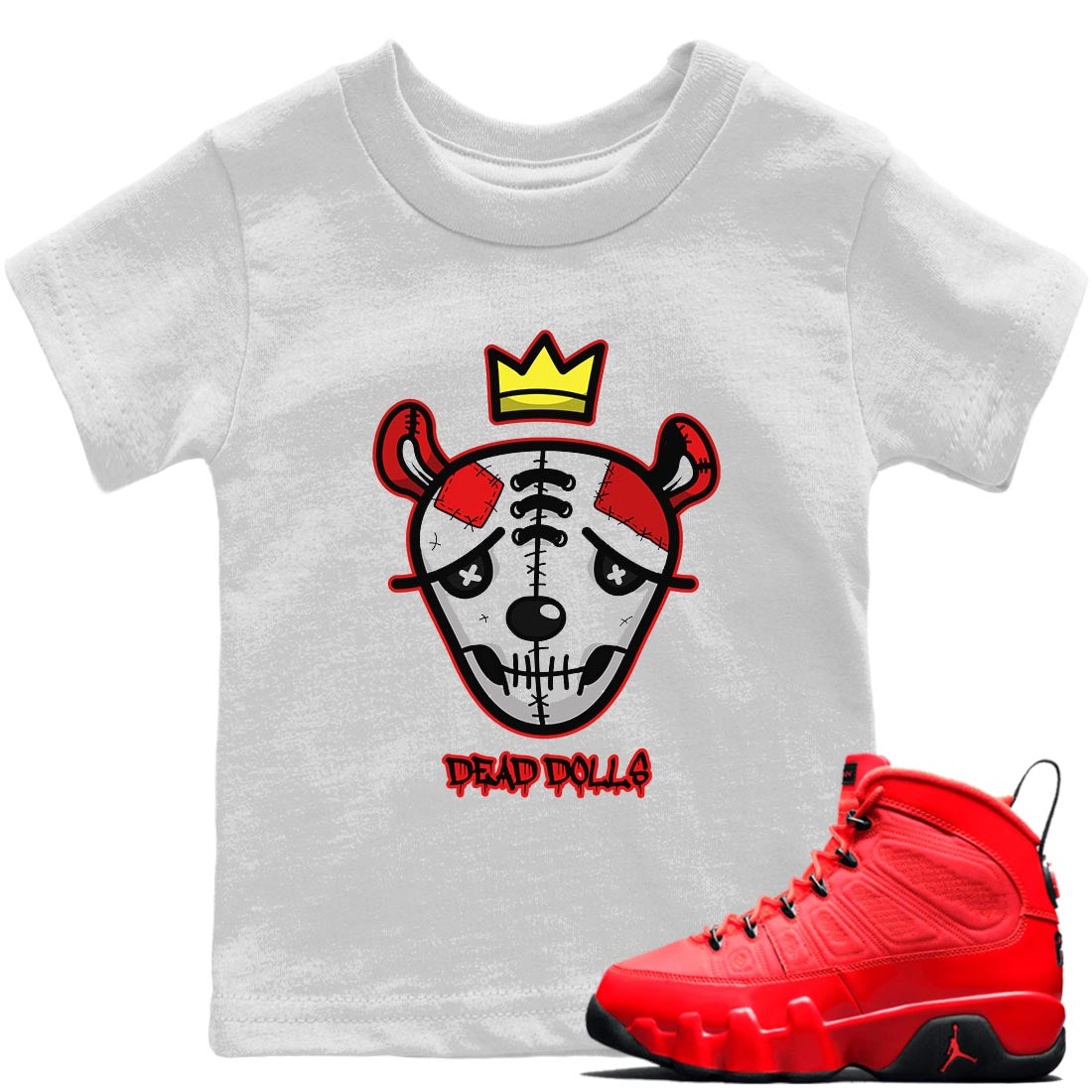 Jordan 9 Chile Red Shirt To Match Jordans Dead Dolls Face Sneaker Tees Jordan 9 Chile Red Drip Gear Zone Sneaker Matching Clothing Kids Shirts