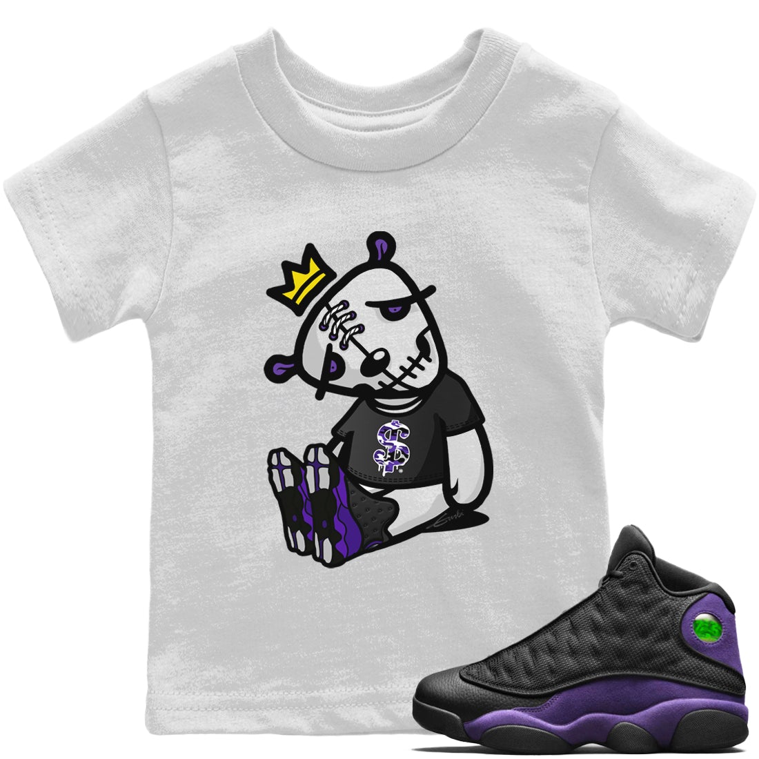 Jordan 13 Court Purple Sneaker Matching T-Shirt Dead Dolls Sneaker Tees Jordan 13 Court Purple Sneaker Release Tees Kids Shirts