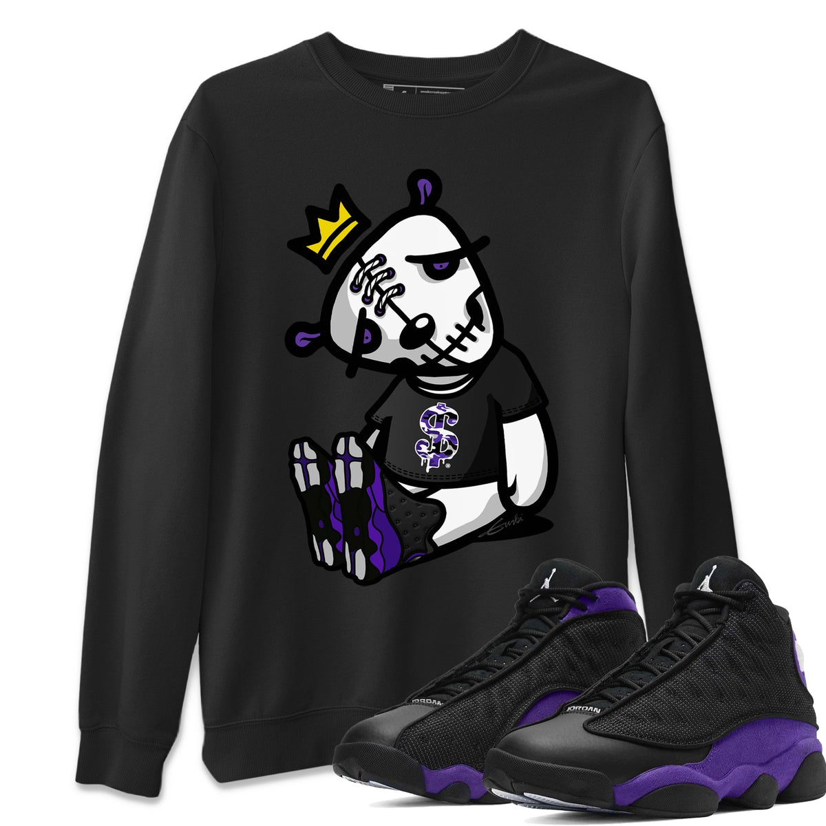 Jordan 13 Court Purple Sneaker Matching T-Shirt Dead Dolls Sneaker Tees Jordan 13 Court Purple Sneaker Release Tees Crew Neck Tees
