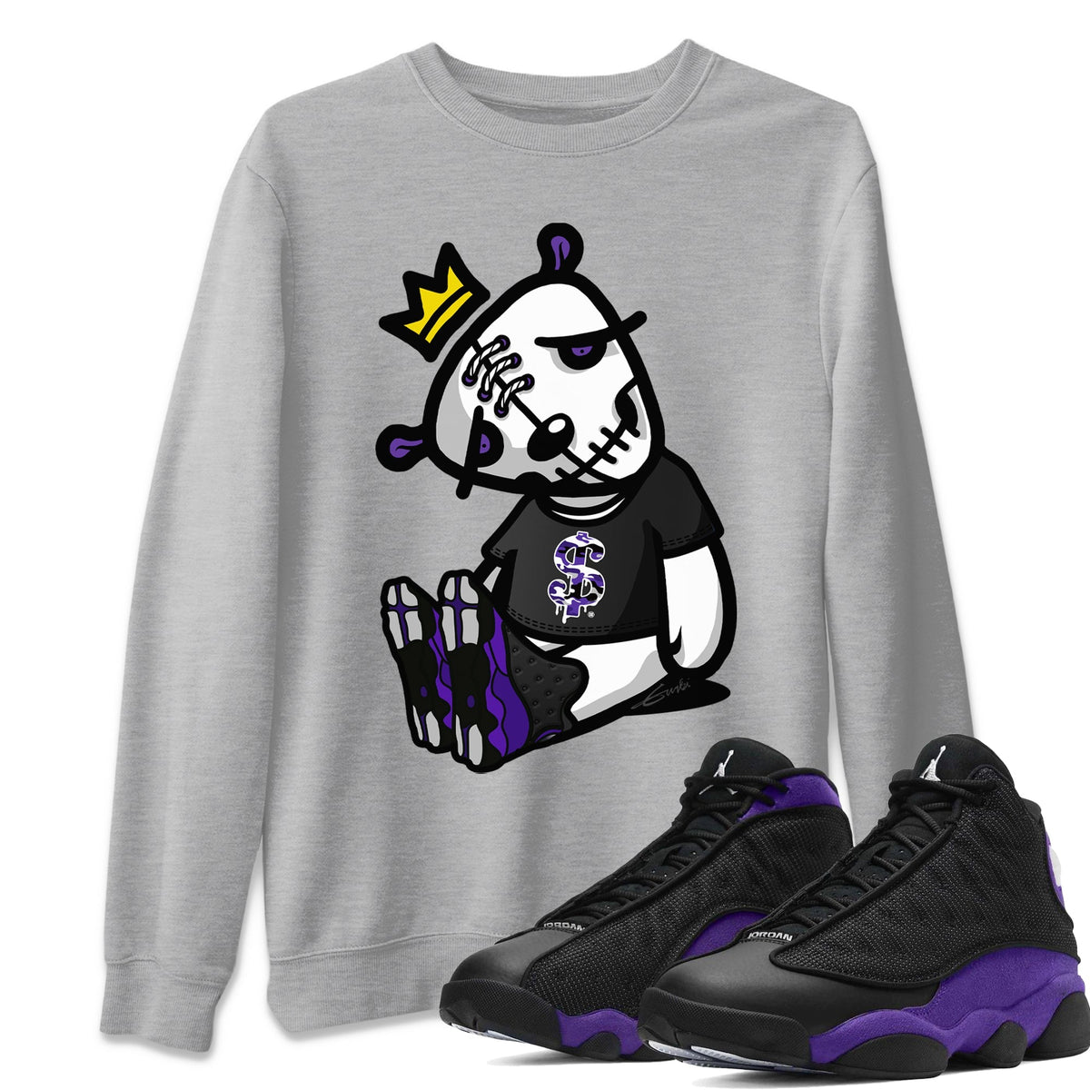 Jordan 13 Court Purple Sneaker Matching T-Shirt Dead Dolls Sneaker Tees Jordan 13 Court Purple Sneaker Release Tees Crew Neck Tees