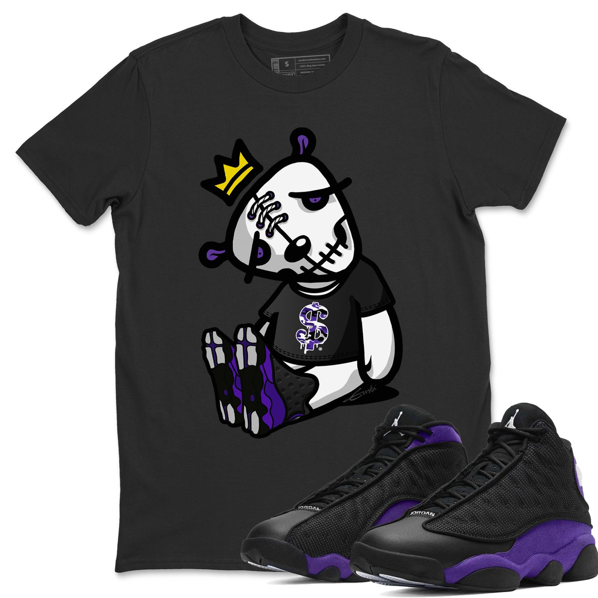 Jordan 13 Court Purple Sneaker Matching T-Shirt Dead Dolls Sneaker Tees Jordan 13 Court Purple Sneaker Release Tees Crew Neck Tees