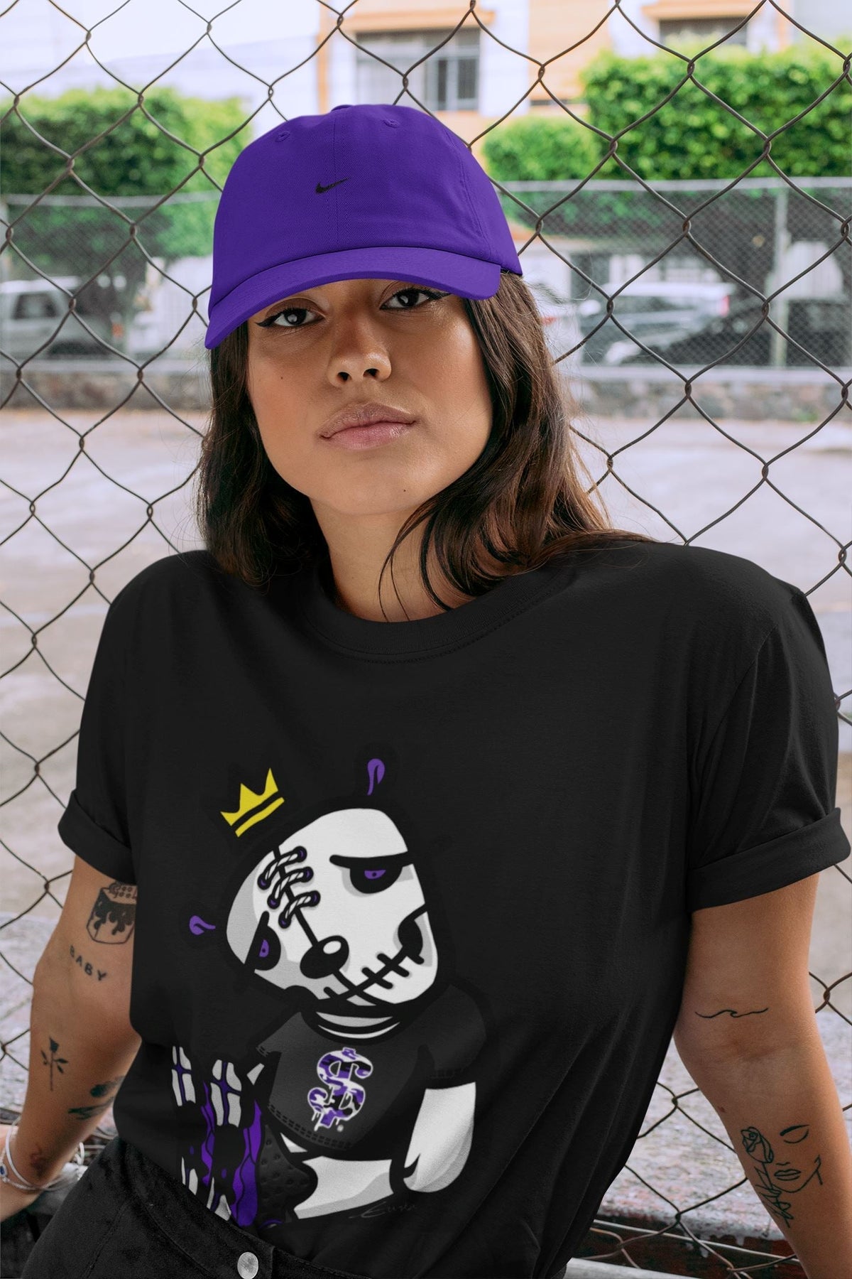 Jordan 13 Court Purple Sneaker Matching T-Shirt Dead Dolls Sneaker Tees Jordan 13 Court Purple Sneaker Release Tees Crew Neck Tees